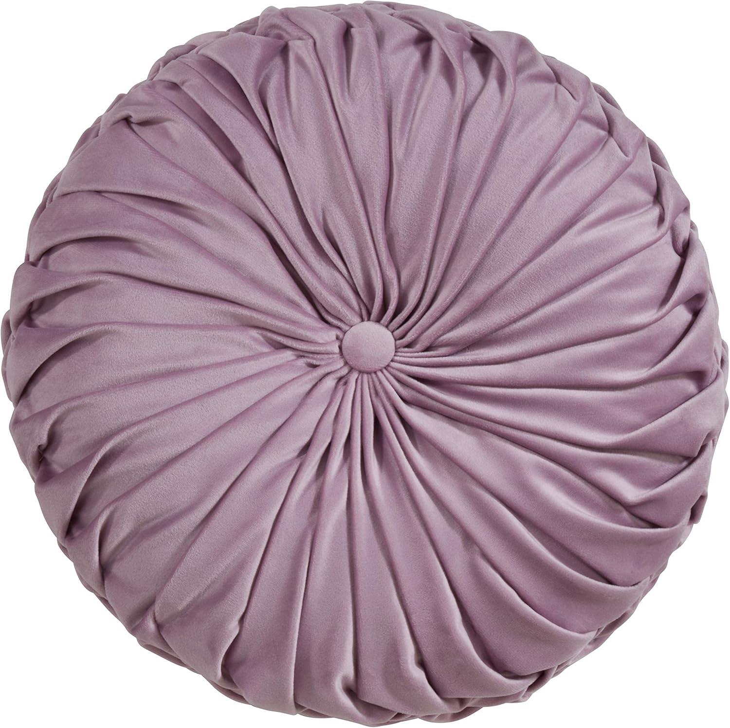 14" Velvet Pintucked Poly Filled Round Throw Pillow - Saro Lifestyle