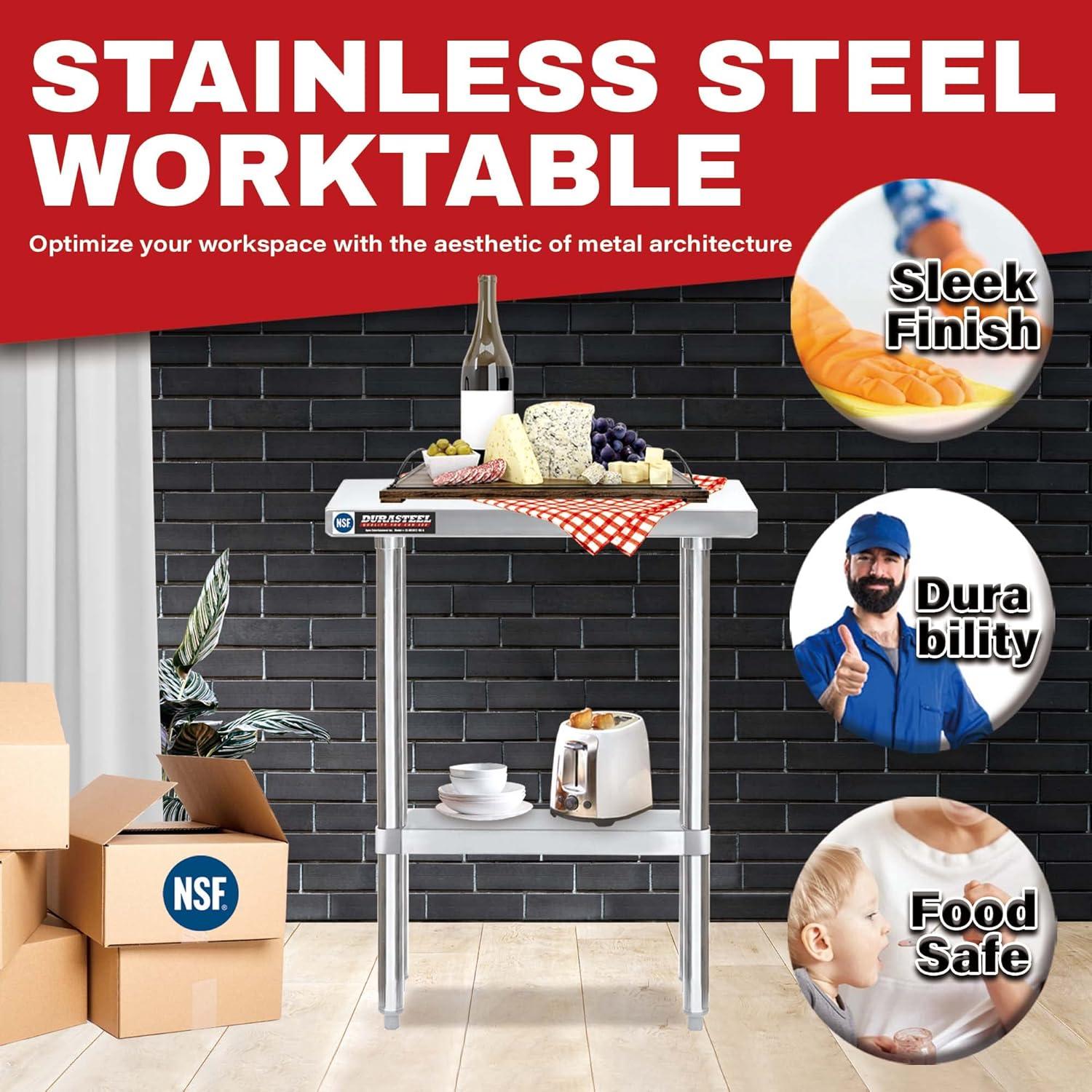 30 x 12 Inch Stainless Steel Table w/ Adjustable Die Cast Corner Bracket Under Shelf - NSF Certified