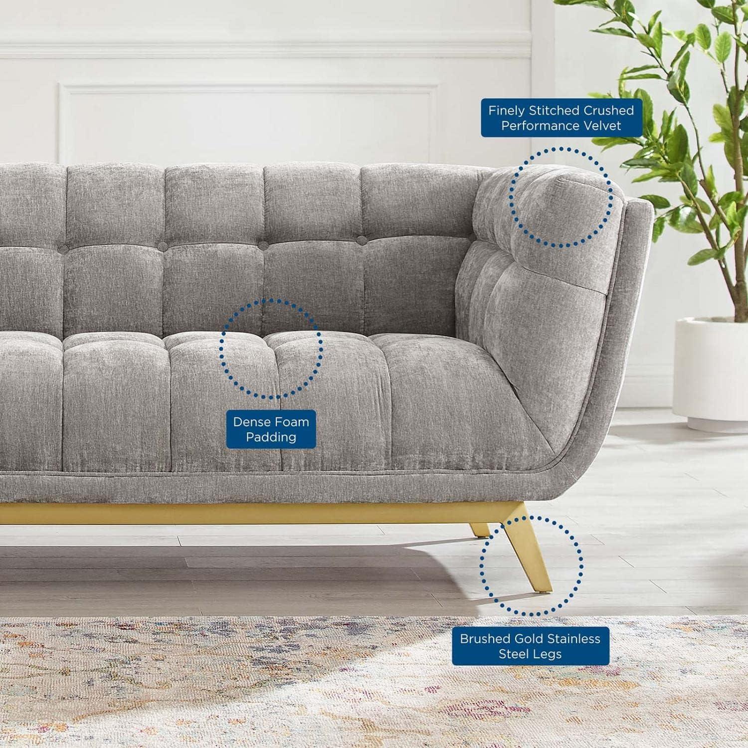 Modway Bestow Crushed Performance Velvet Sofa in Light Gray