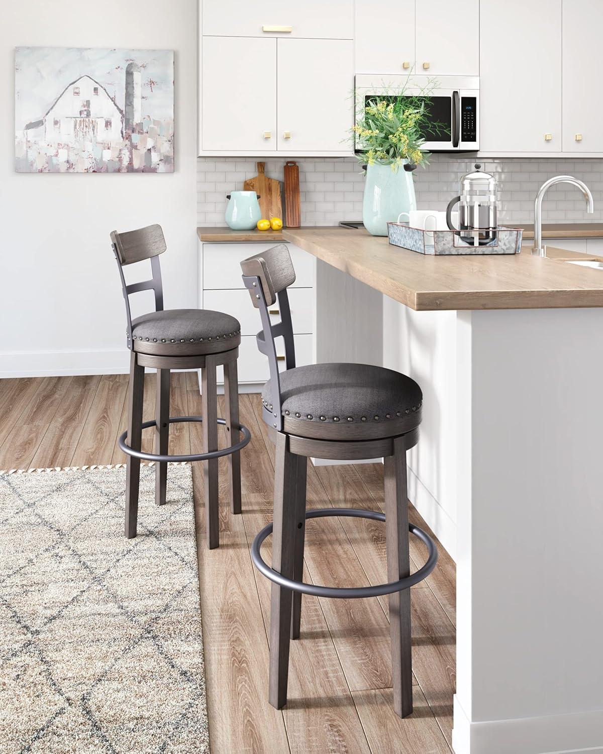 Caitbrook Barstool Gray - Signature Design by Ashley: Antiqued Finish, Swivel, Nailhead Trim