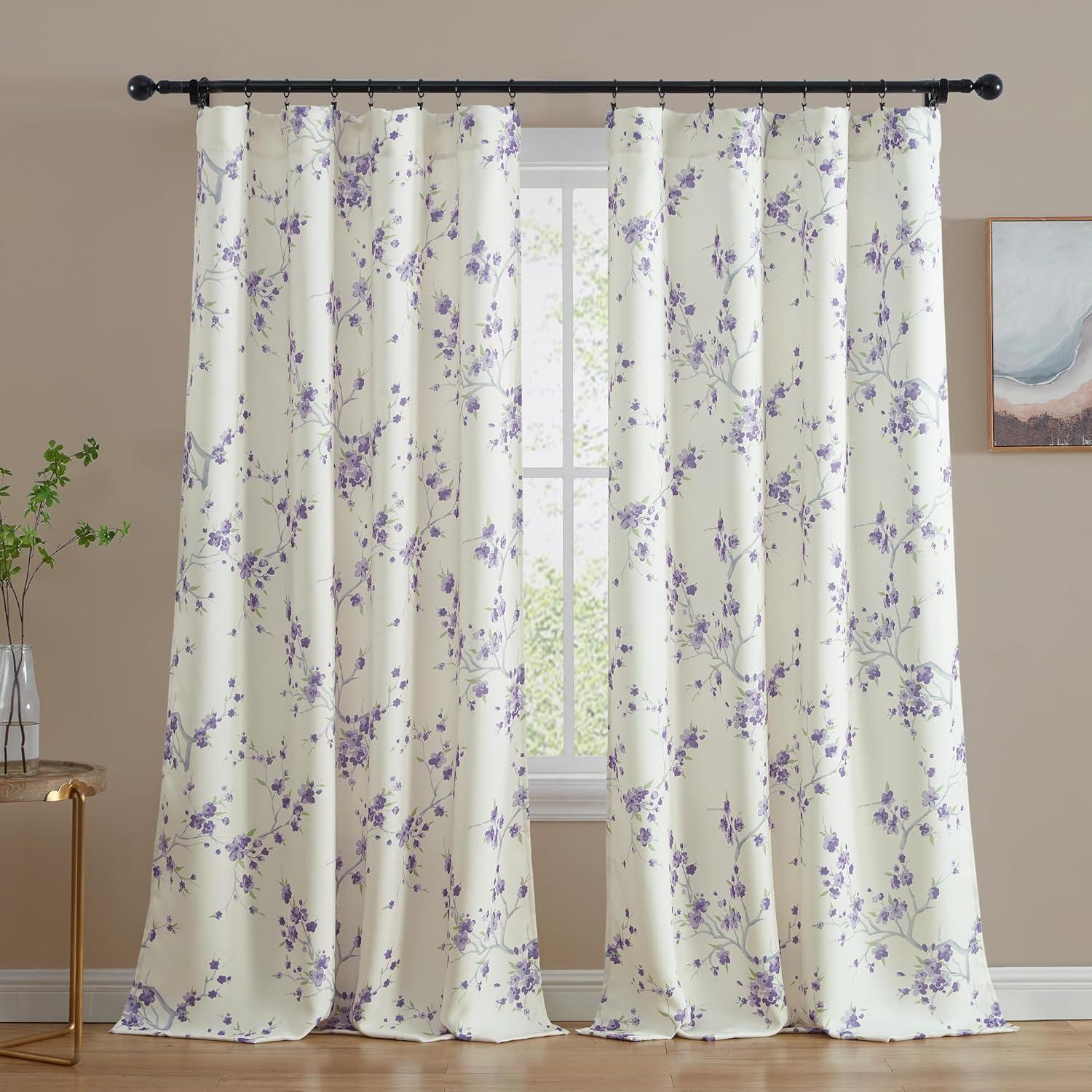 THD Jasmine Floral Faux Silk 100% Blackout Room Darkening Thermal Insulated Energy Efficient Curtain Grommet Panels - Pair