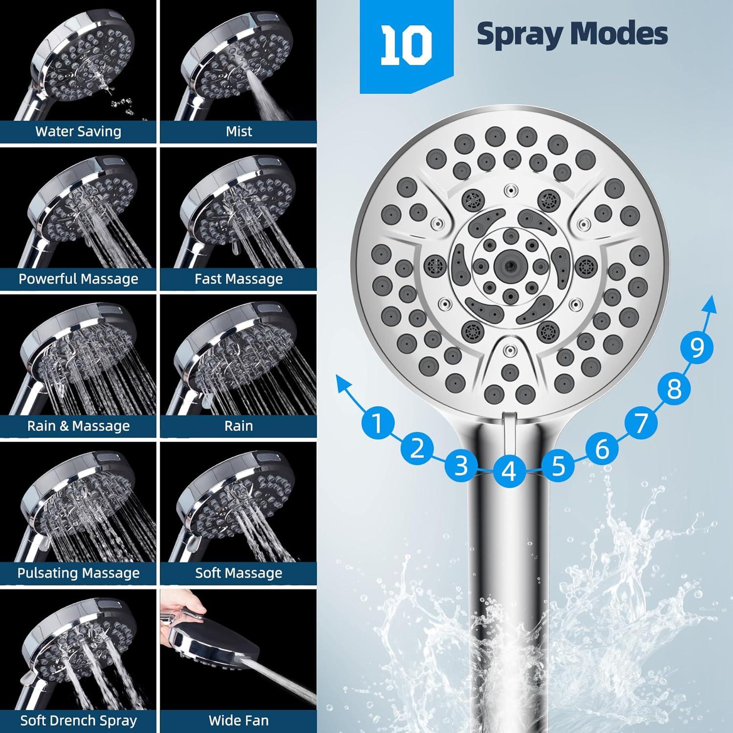 Hibbent Dual Shower Head Combo with Metal 8 Inch High Pressure Rainfall Shower Head  and Handheld Shower SCW01-HS070-SS080-CP