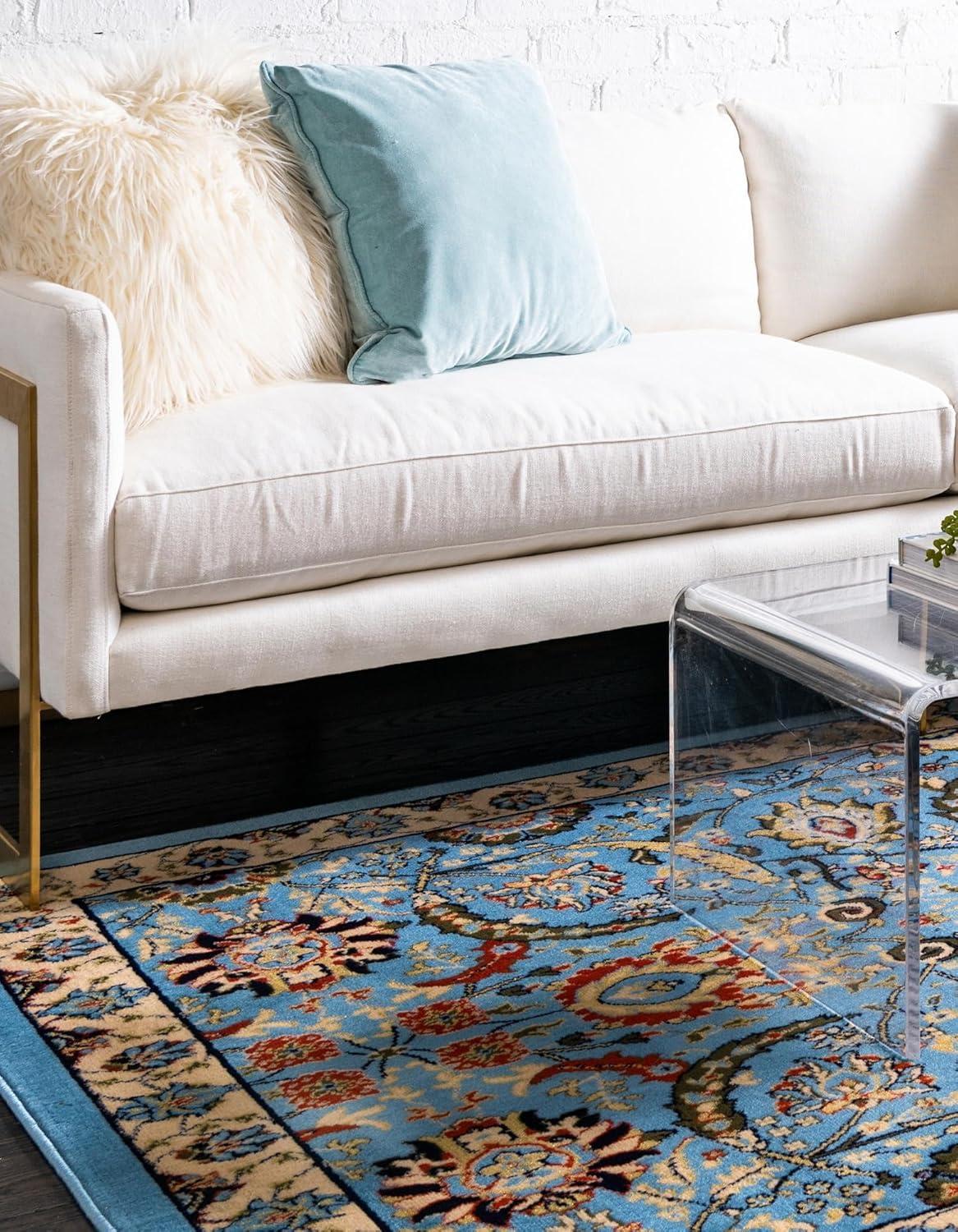 Unique Loom Cape Cod Espahan Rug Blue/Black 5' 3" x 8' Rectangle Floral Traditional Perfect For Living Room Bed Room Dining Room Office