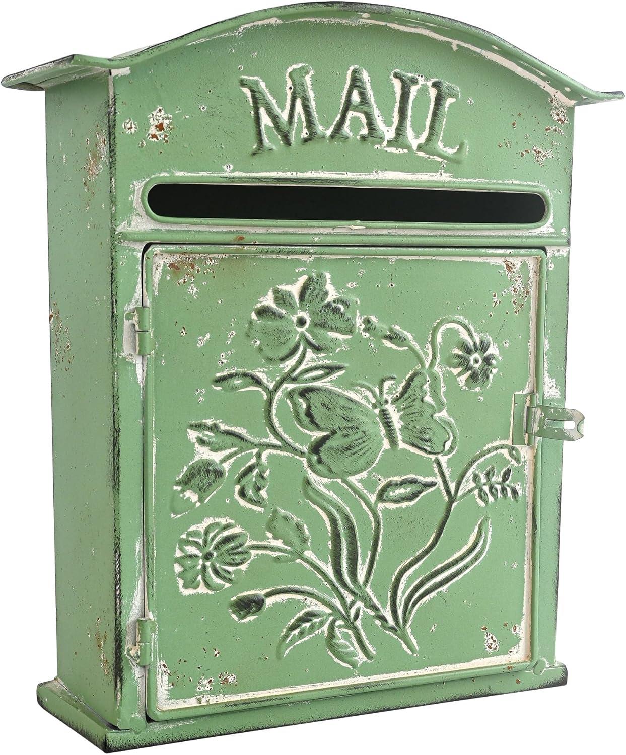 BIG FORTUNE Wall Mount Mailbox for House Outside Vintage Metal Door Mailbox Antique Style Nostalgic Charm Home Decor Garden Vintage English Cottage Decor Green