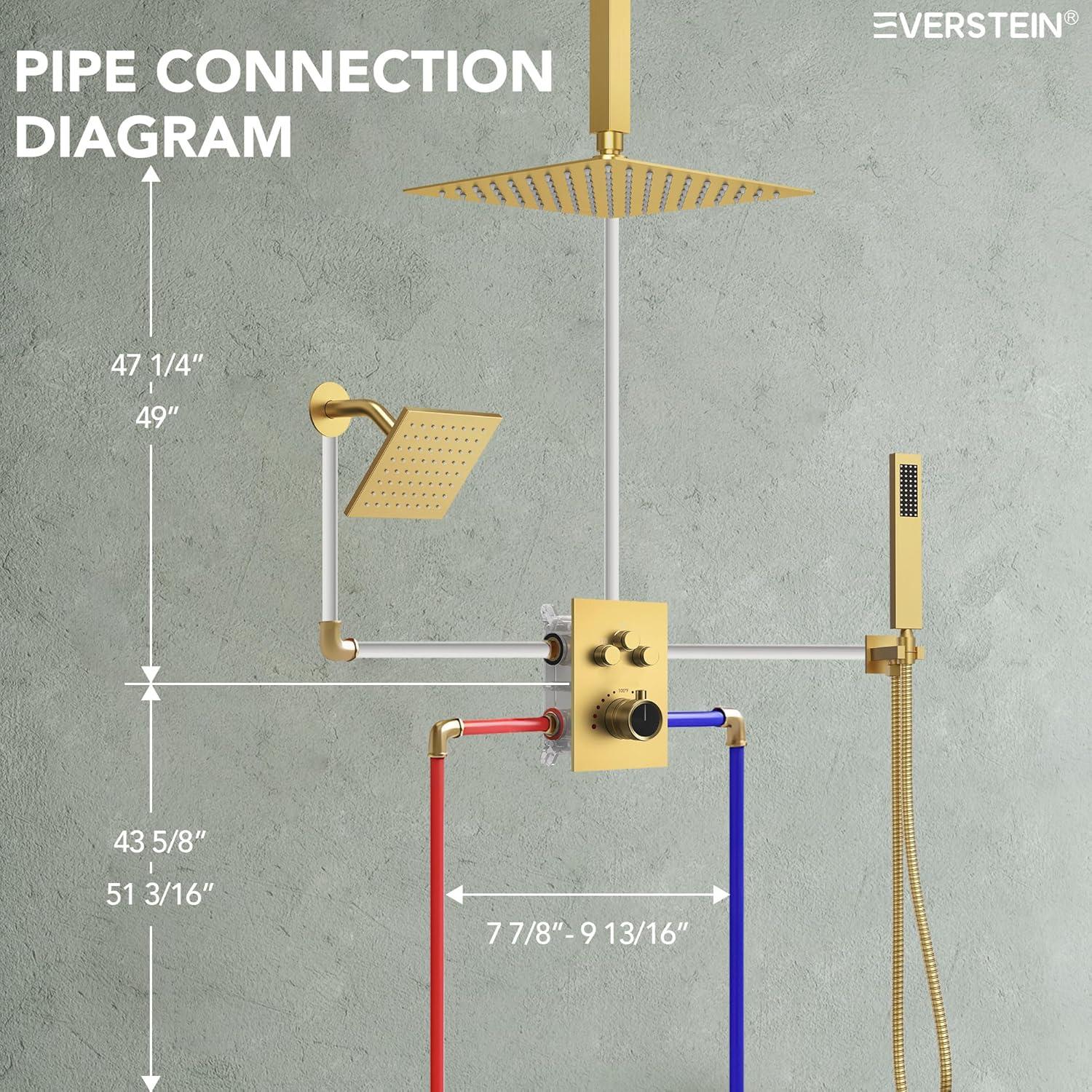 Pressure Balancing Shower Faucet 12" High-Pressure Dual Showerheads with LCD Display