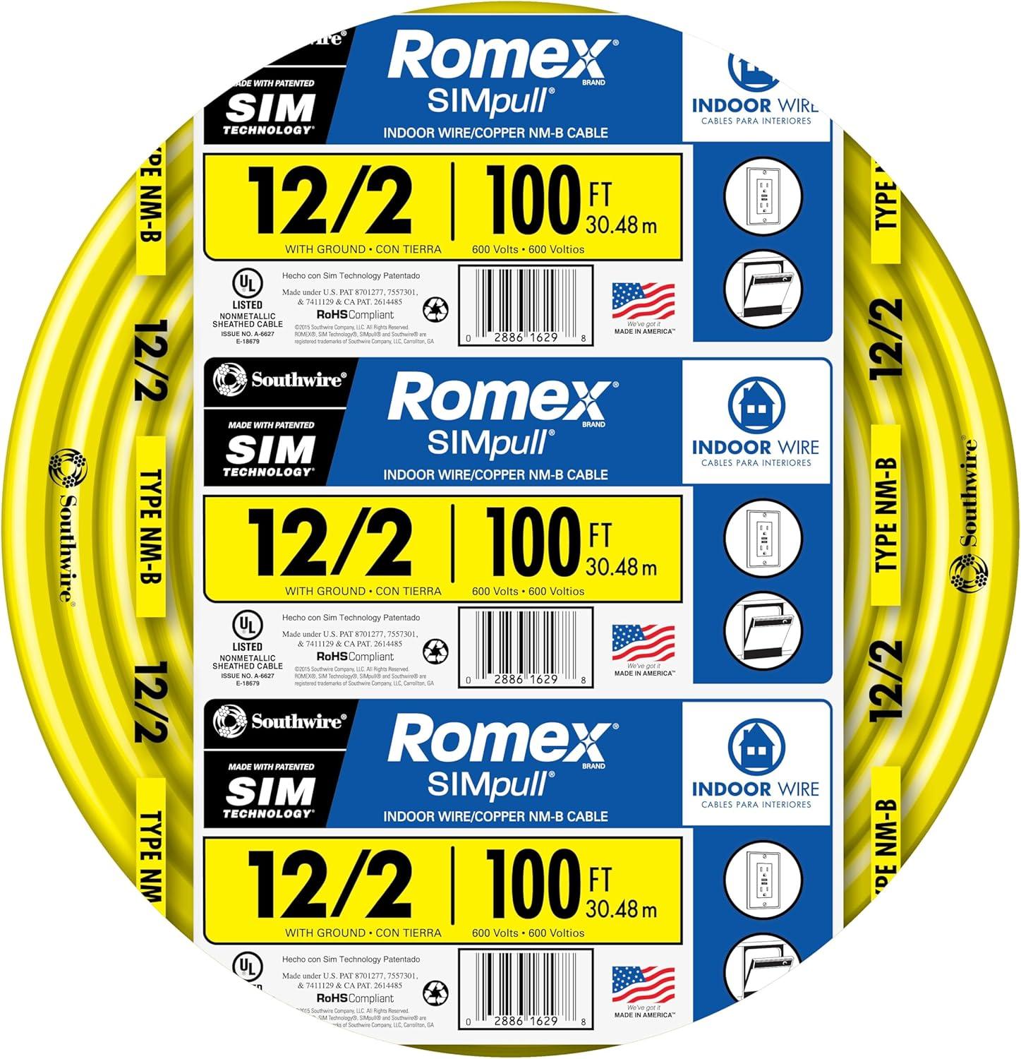Southwire 28828228 Non-Metallic Building Wire, 12/2-Nmwg, 100', Yellow