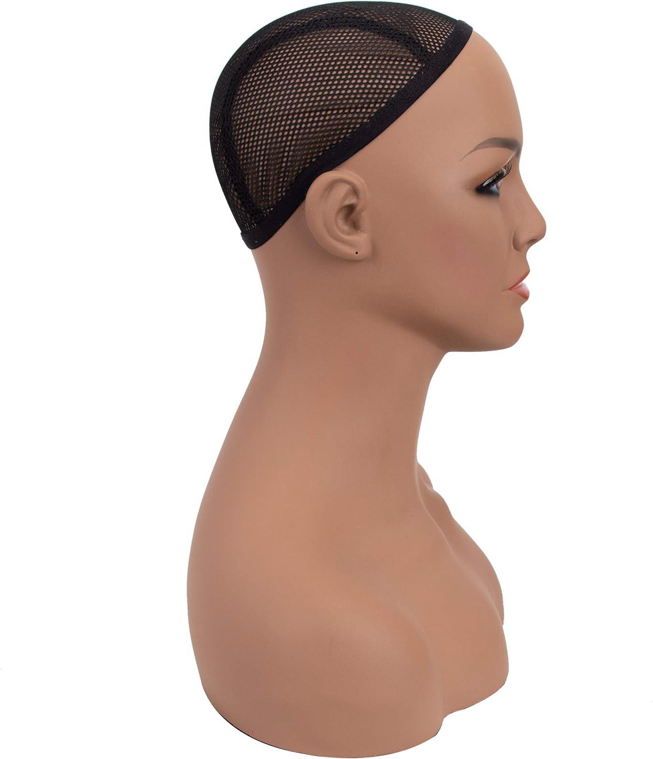 Mannequin PVC Manikin Head Realistic Mannequin Head Bust Wig Head Stand for Wigs Display Making Styling PMH-CM (16.5", Tanned)