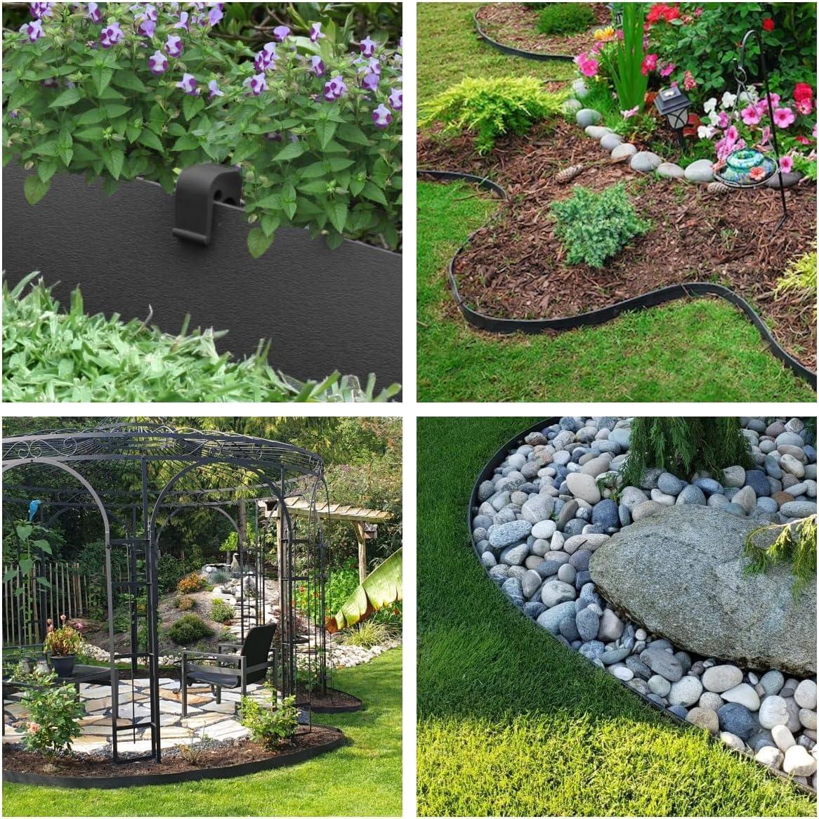 Black Plastic Garden Landscape Edging, 5” Tall Border Coil with 6 Durable Stakes, Flexible and Strengthened with Anti-UV Treatment (20ft with 6pcs Stakes)