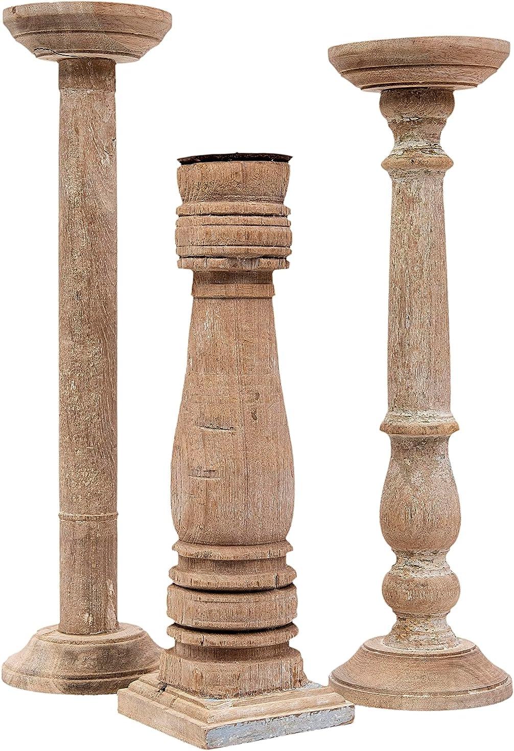 Storied Home 6pc Found Wood and Metal Pillar Candle Holder Set Natural: Rustic Candlestick Holders, Fits Taper Candles