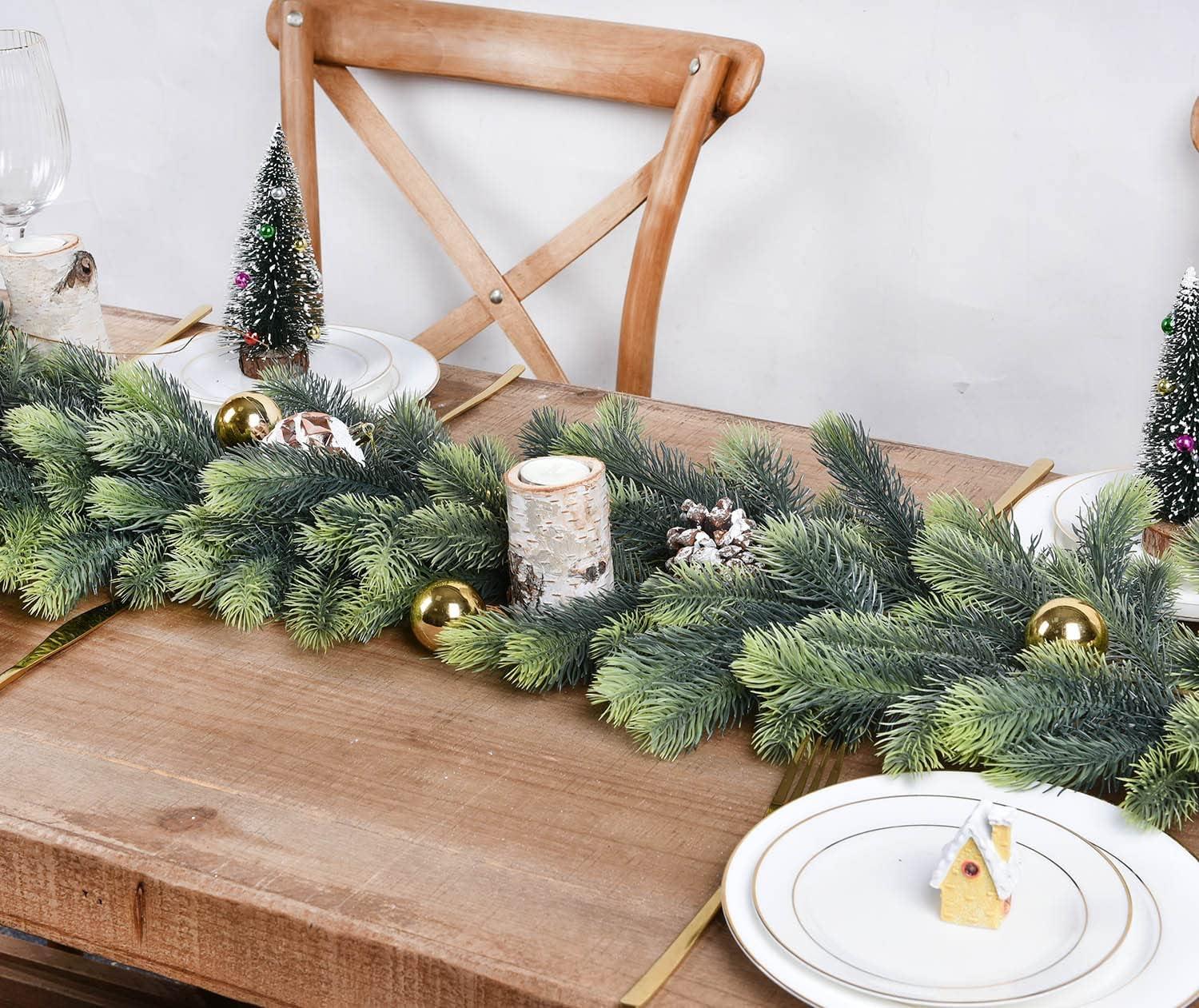 6Ft Artificial Pine Christmas Garland Winter Greenery Garland for Holiday Season Mantel Fireplace Table Runner Centerpiece Décor