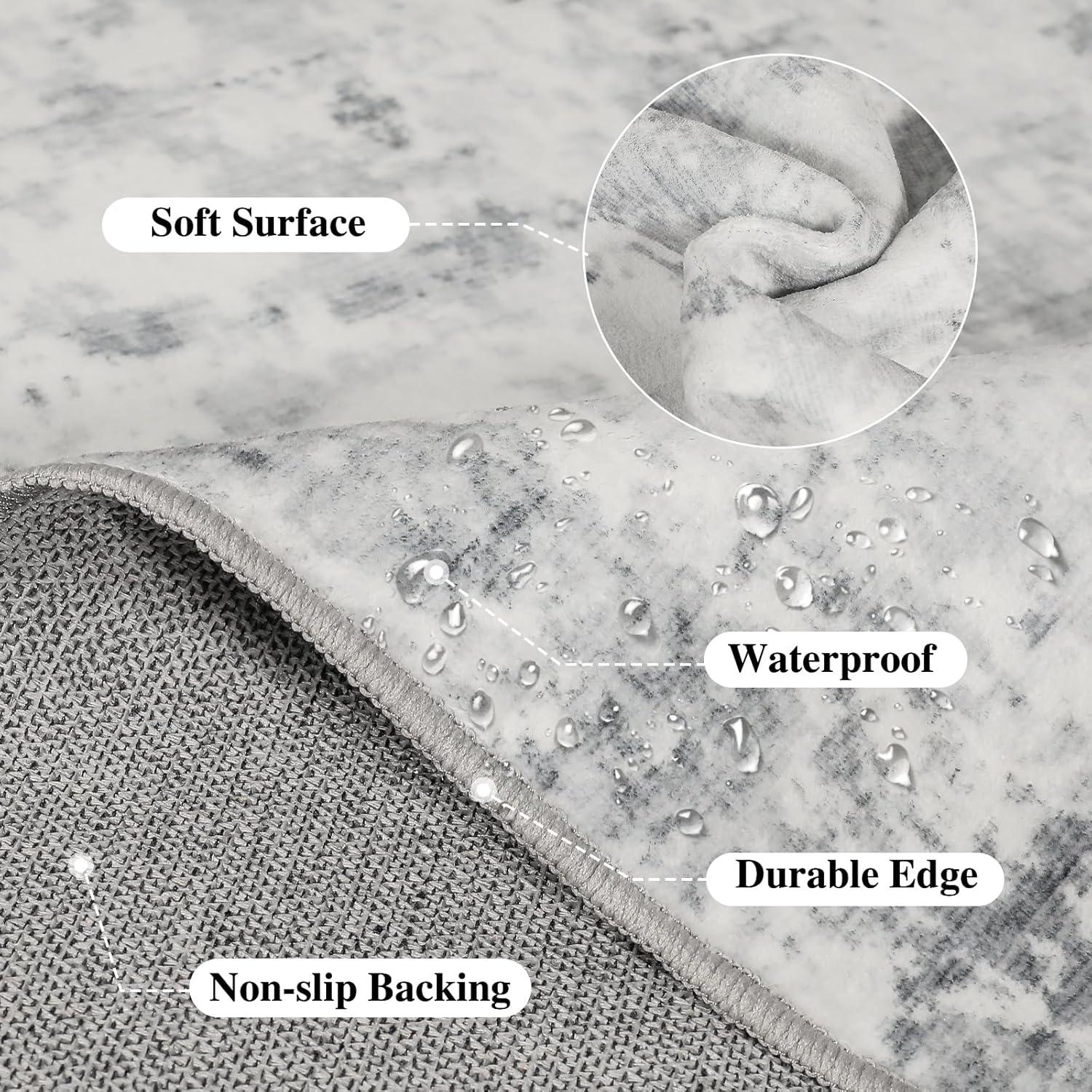 ABYNOW 6x9 Area Rug – Machine Washable, Soft Modern Abstract Carpet for Living Room & Bedroom with Non-Slip Backing, Grey