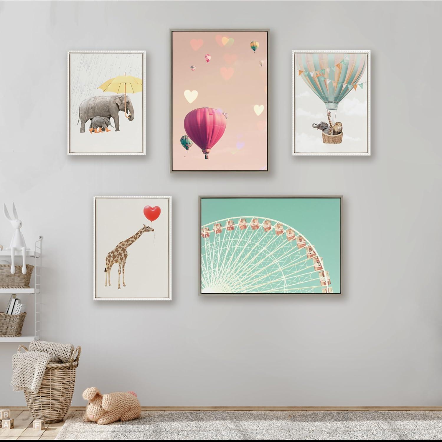 18"x24" Sylvie Beaded Hot Air Balloon Travel Framed Canvas by July Art Prints White - Kate & Laurel All Things Decor: Modern Style