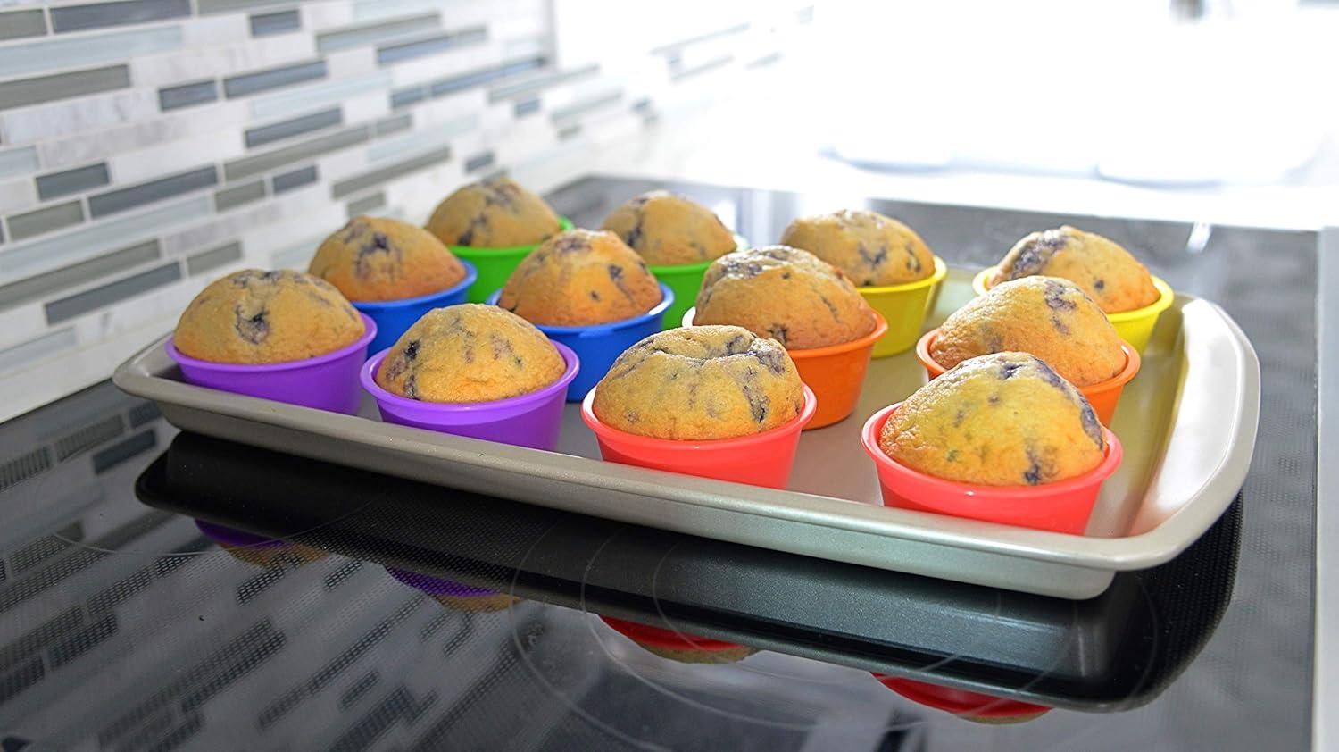 | Professional Jumbo Silicone Baking Cups | Premium 12 Piece Set | Reusable Cupcake Muffin Pans | BPA Free