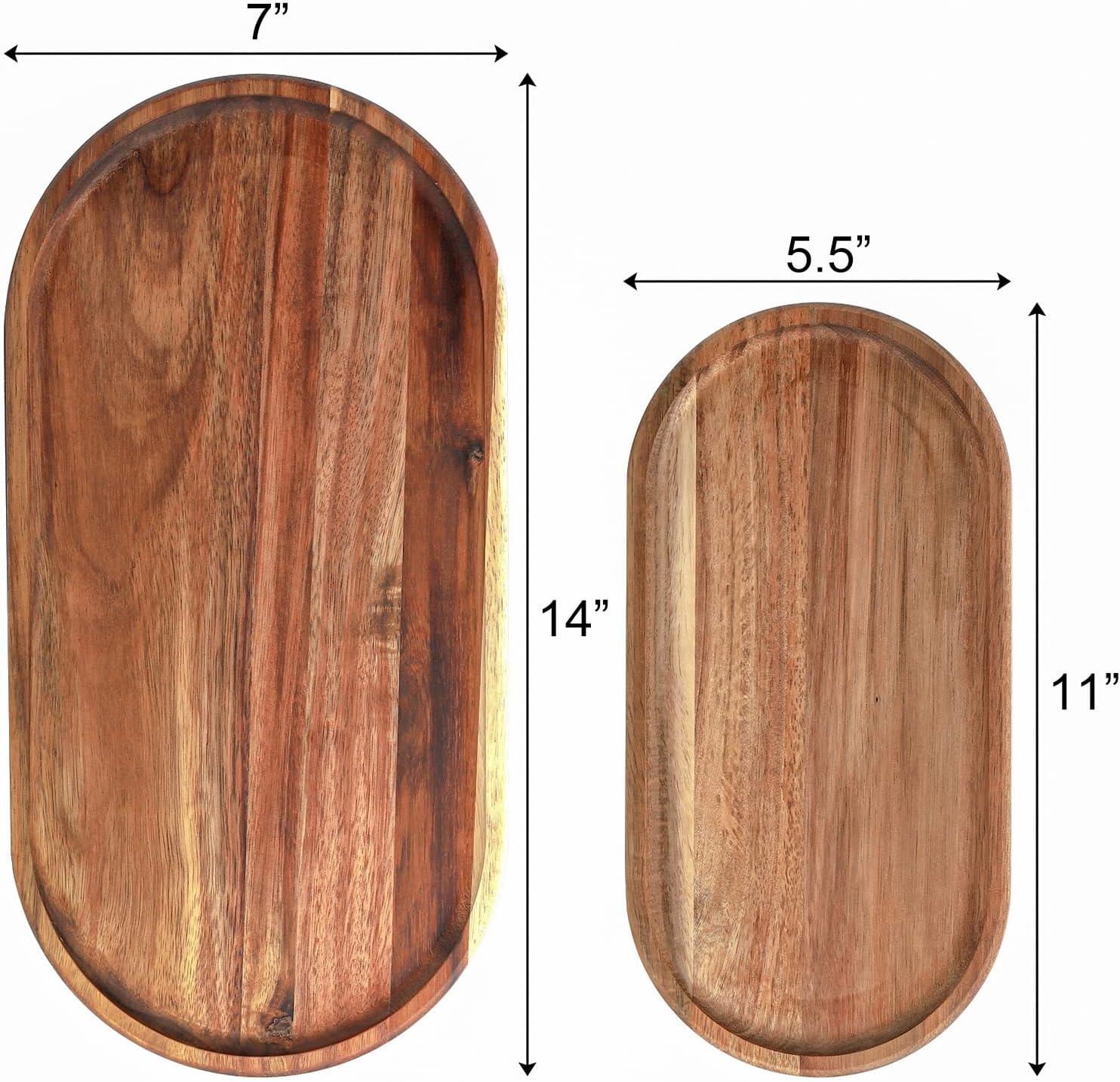 Handcrafted Acacia Wood Rectangular and Oval Serving Trays Set