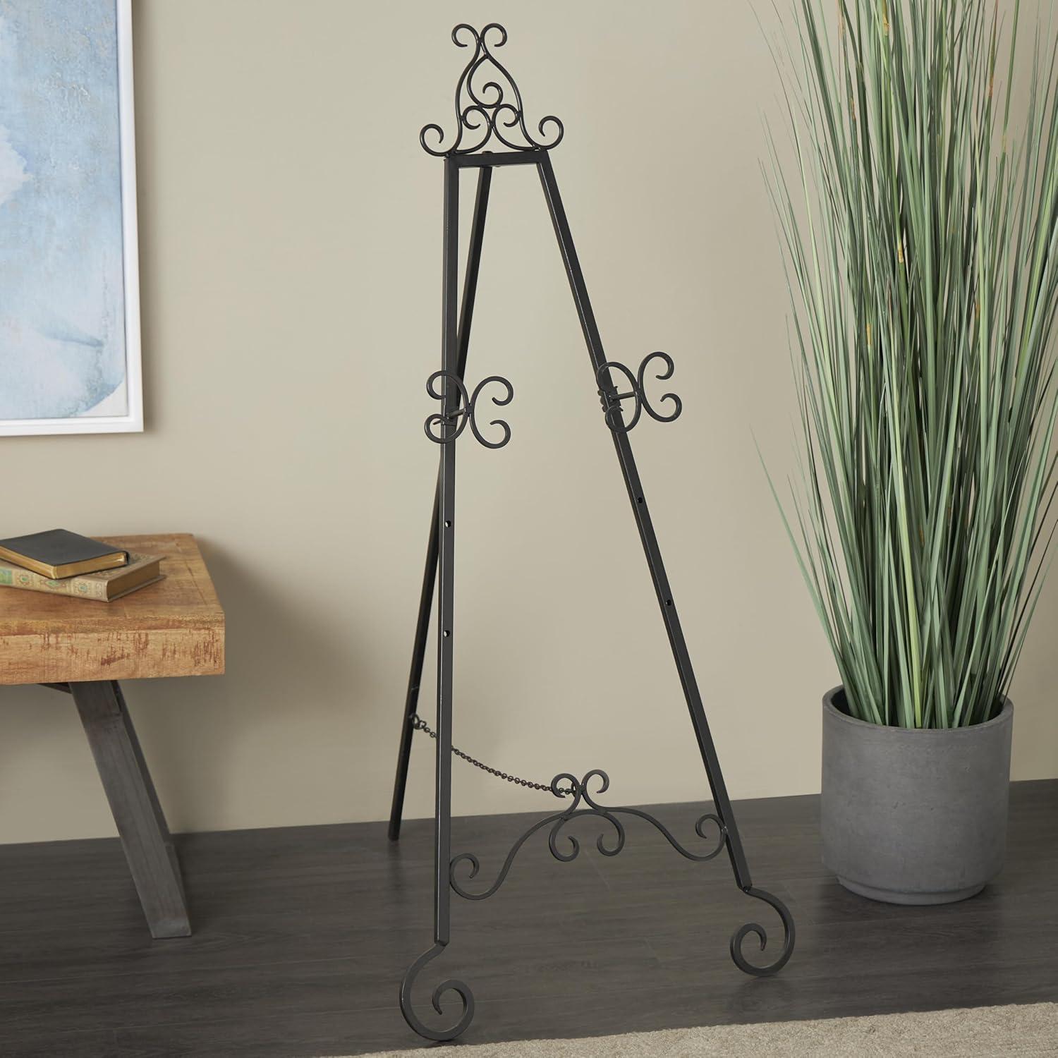 DecMode Black Traditional Curved Metal Scroll Design Easel, 21"W x 46"H