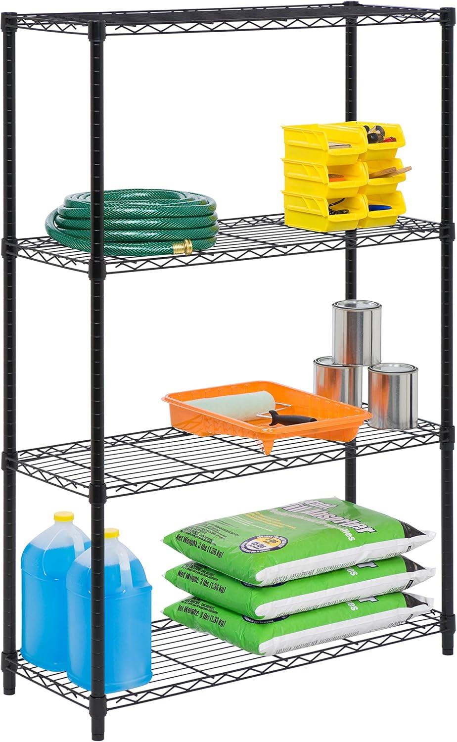 Honey-Can-Do 4-Shelf Steel Heavy-Duty Adjustable Storage Shelves, Black, Holds up to 250 lb per Shelf