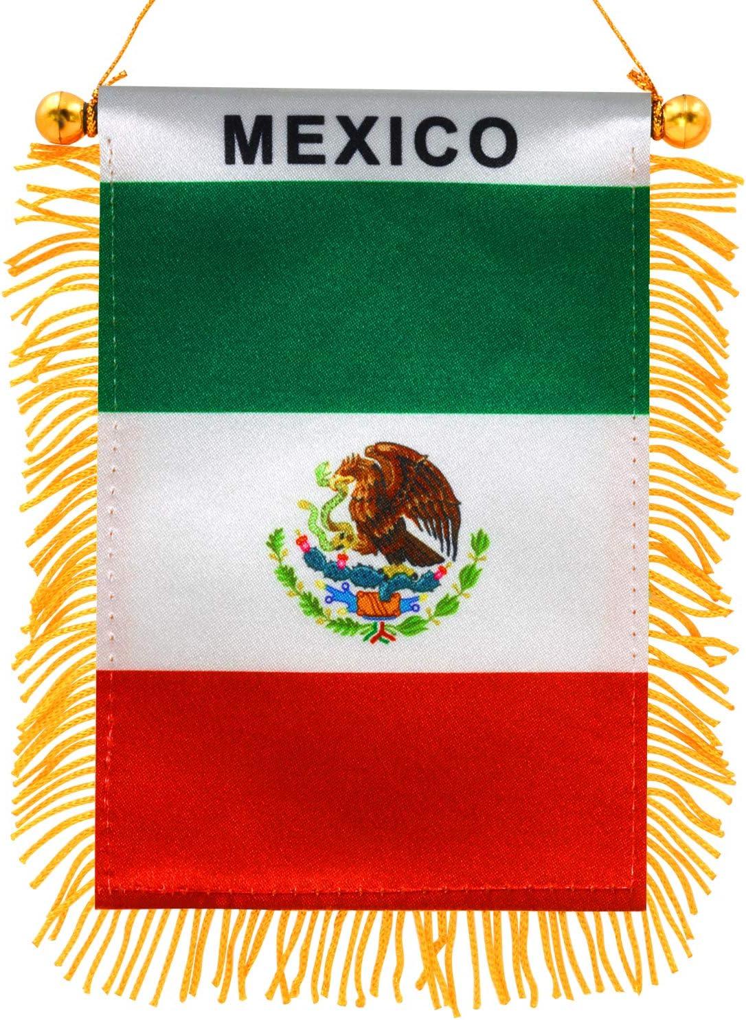 Anley 4 x 6 Inch Mexico Window Hanging Flag - Fringed Mexican Mini Banner Double Sided