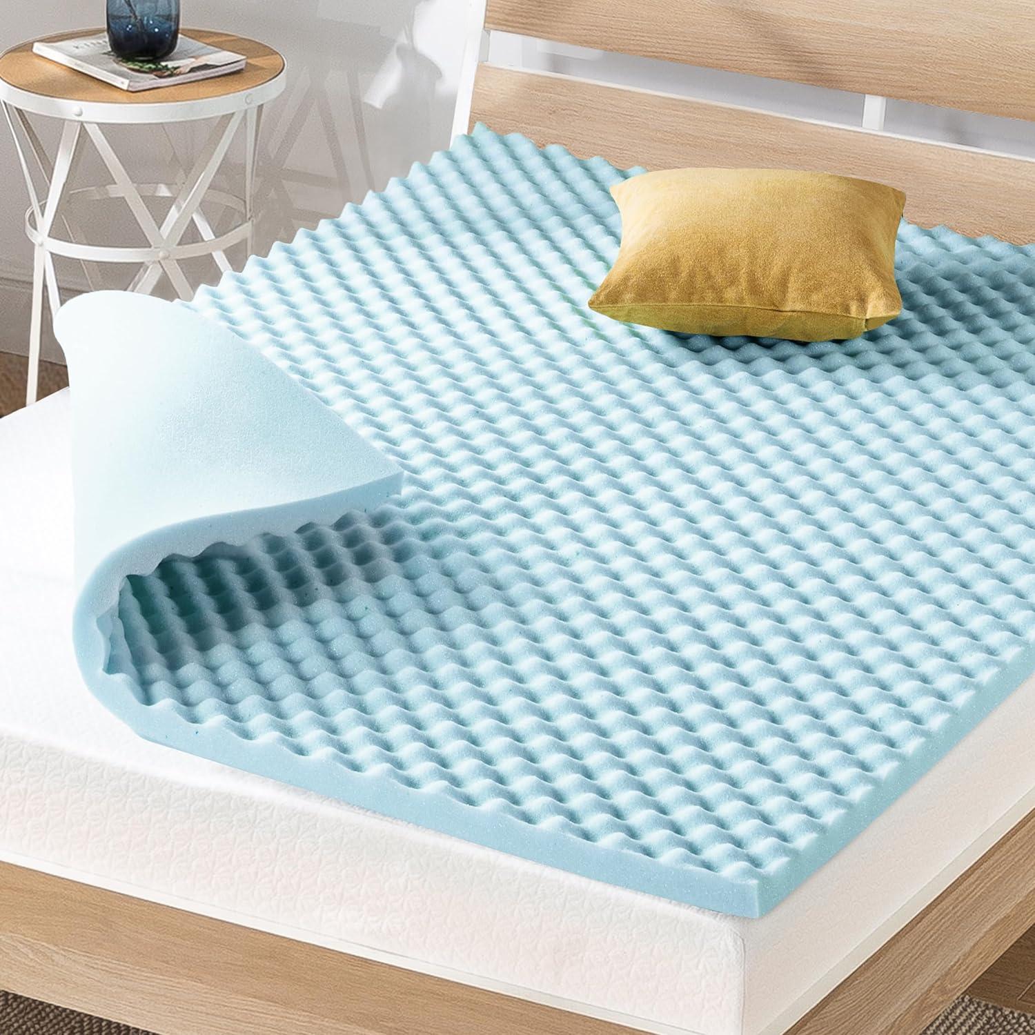 Twin Blue Gel Infused Eggcrate Memory Foam Mattress Topper