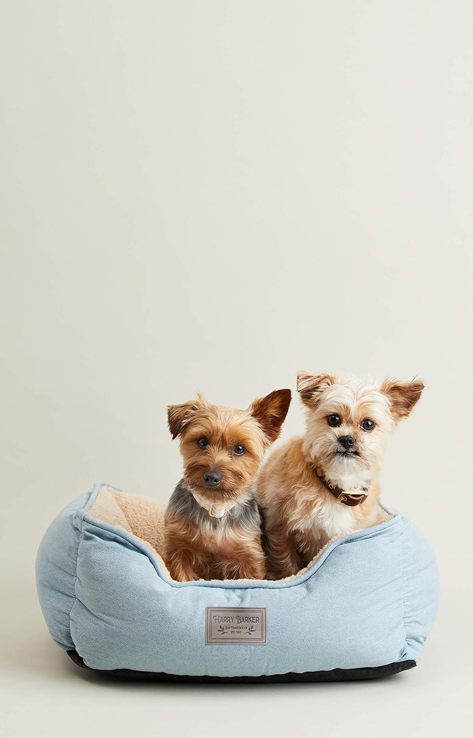 Small Blue Chambray Orthopedic Sherpa Dog Bed