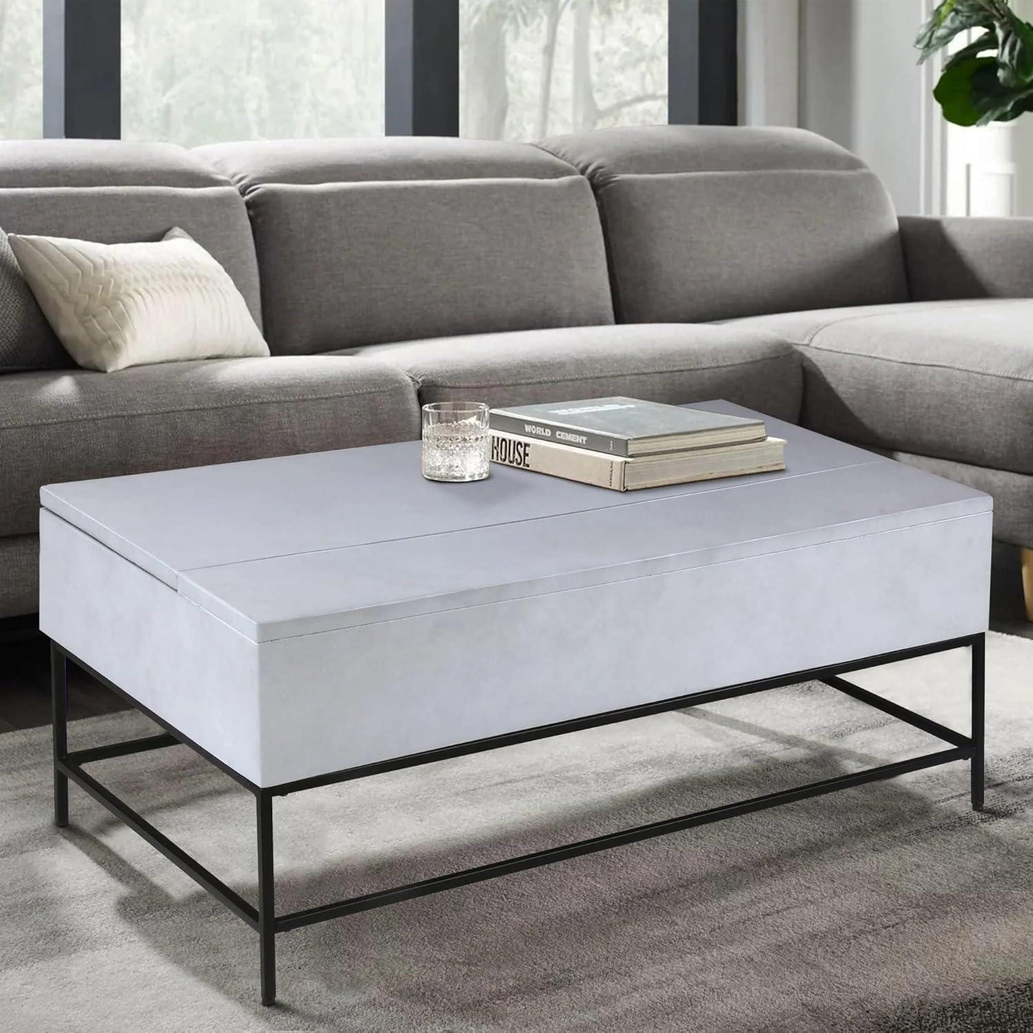 Coastal Haven 45" Rectangular Mango Wood Coffee Table, Lift-Top Storage, White & Black