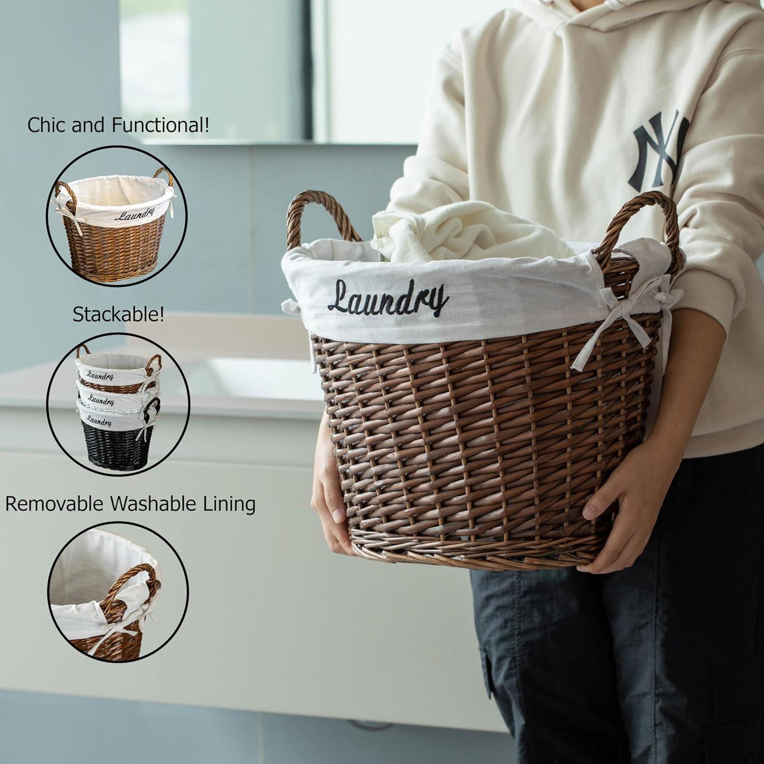 Wickerwise Handwoven Laundry Basket with Liner & Handles - Boho Decorative Storage Hamper for Clothes Blankets Pillows and Towels, Brown