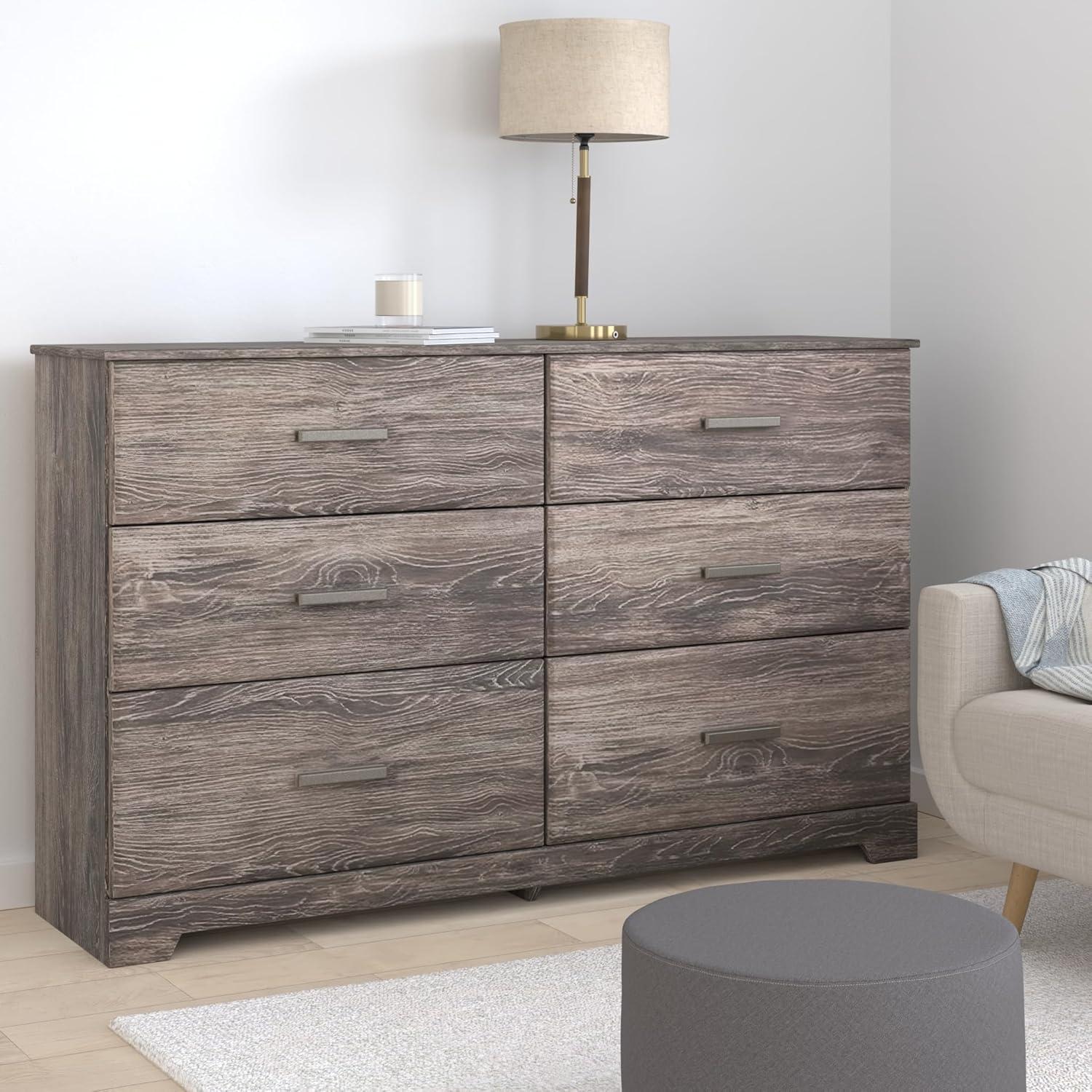 Gray Transitional 6-Drawer Dresser with Pewter Handles