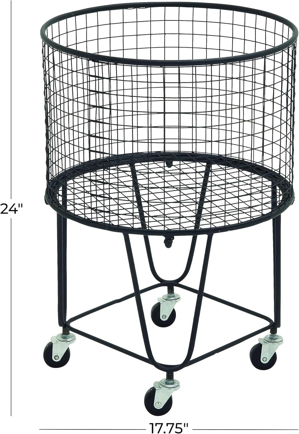 Black Metal Rolling Mesh Storage Basket with Wheels