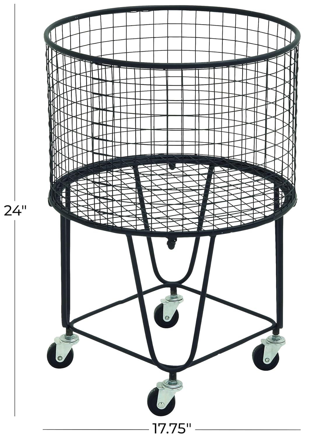 Metal Deep Set Metal Mesh Laundry Basket Storage Cart with Wheels and Handles
