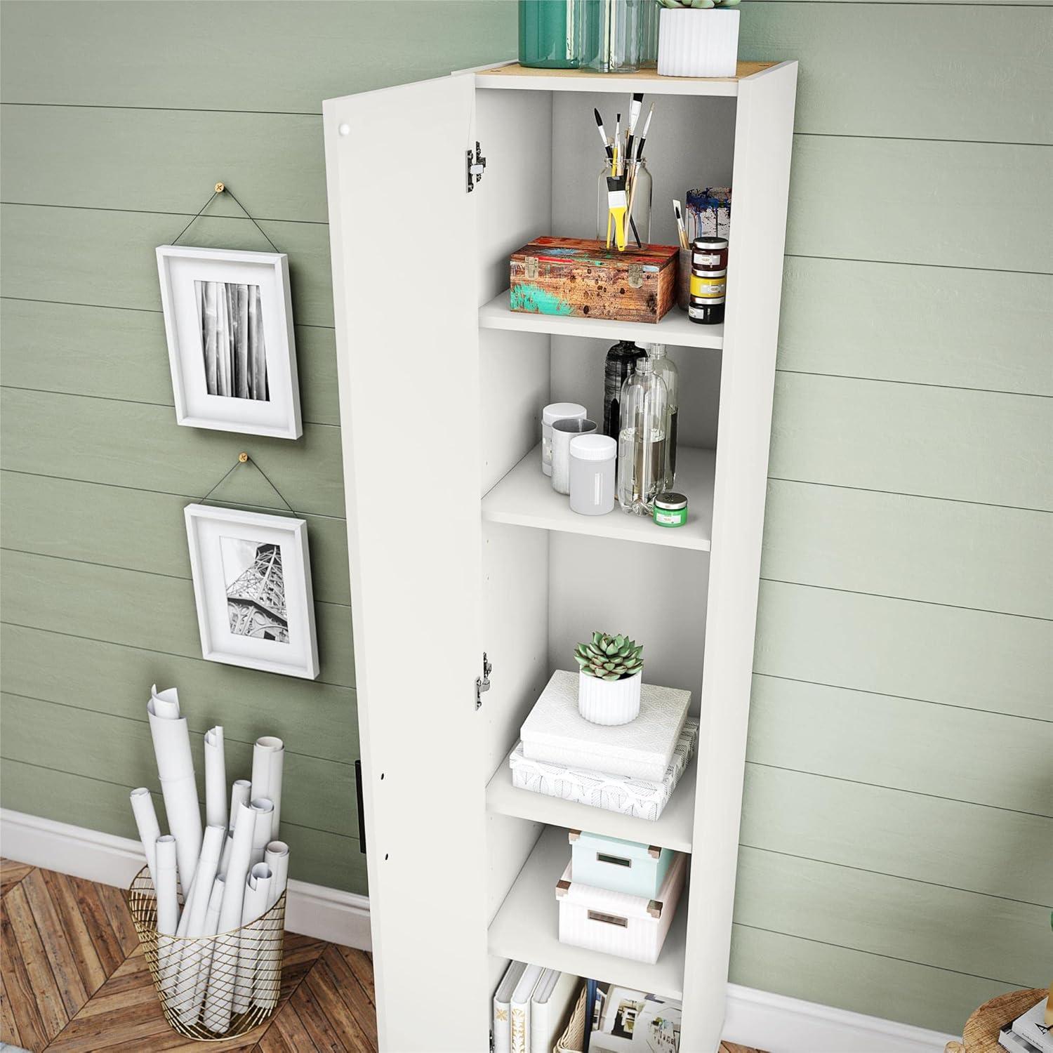 White Shiplap 1-Door Cabinet with Adjustable Shelves