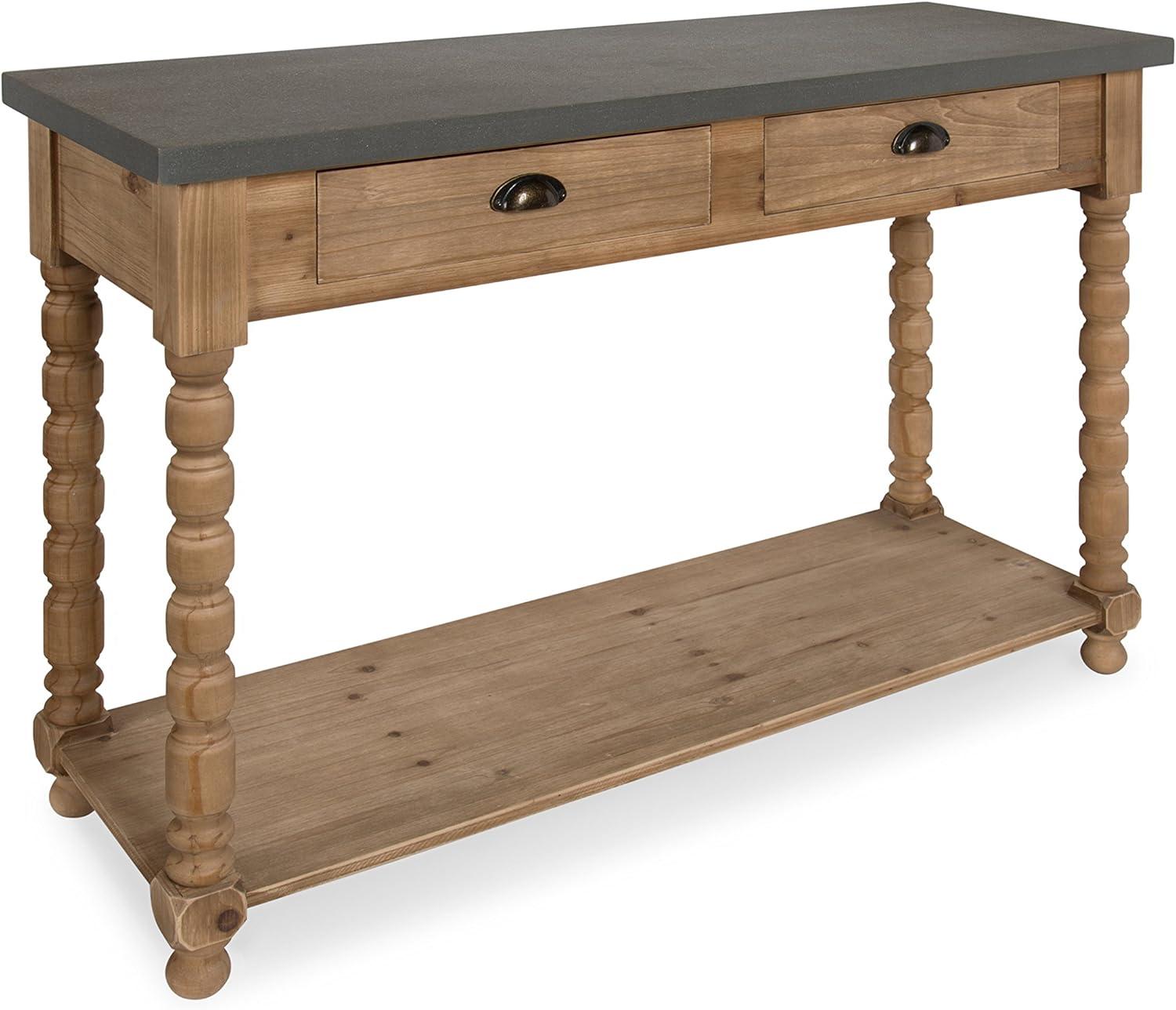 Rustic Wood and Concrete Gray Console Table with Storage