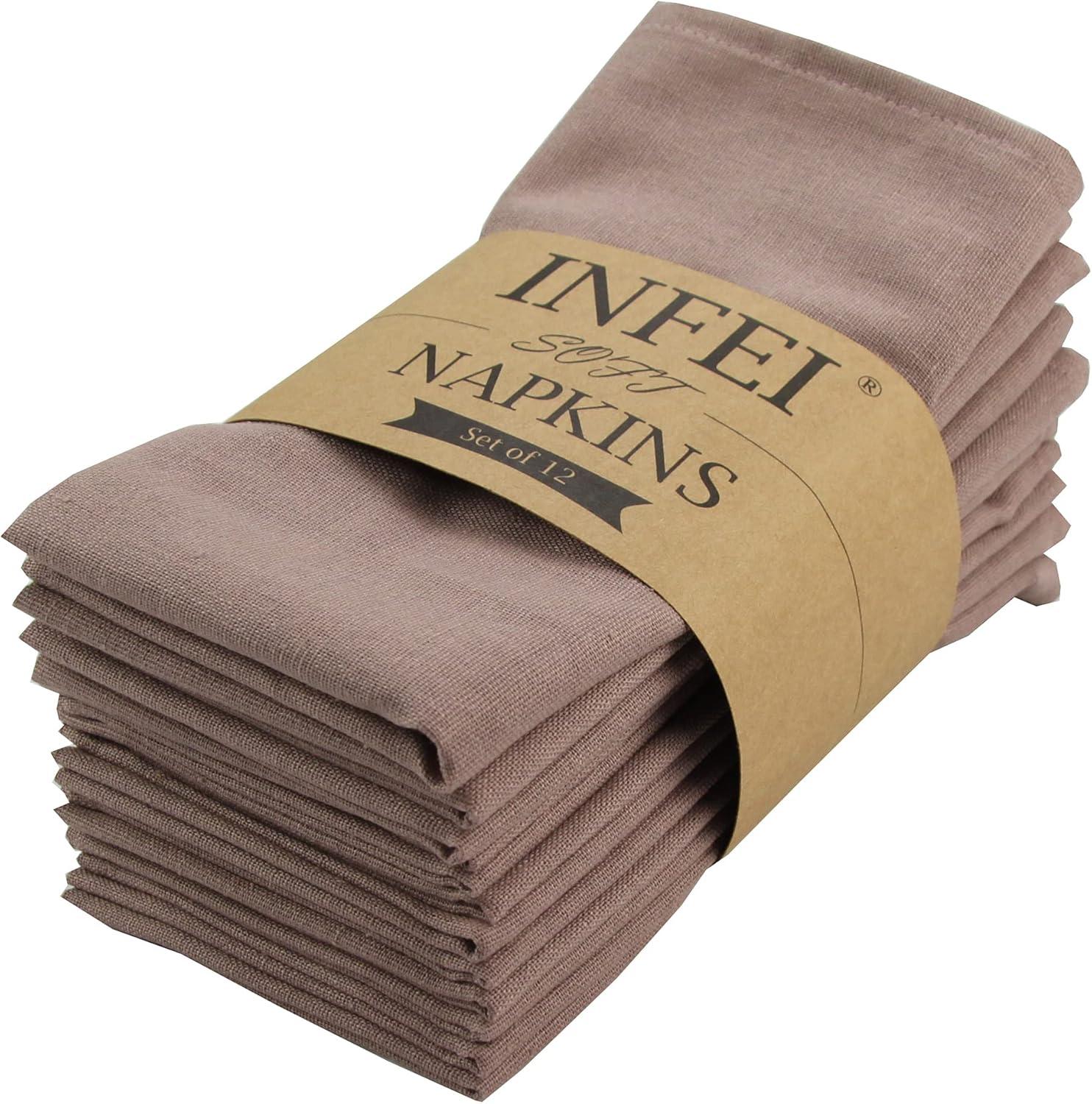 Smoke Taupe Cotton Linen Blend Dinner Napkins Set of 12