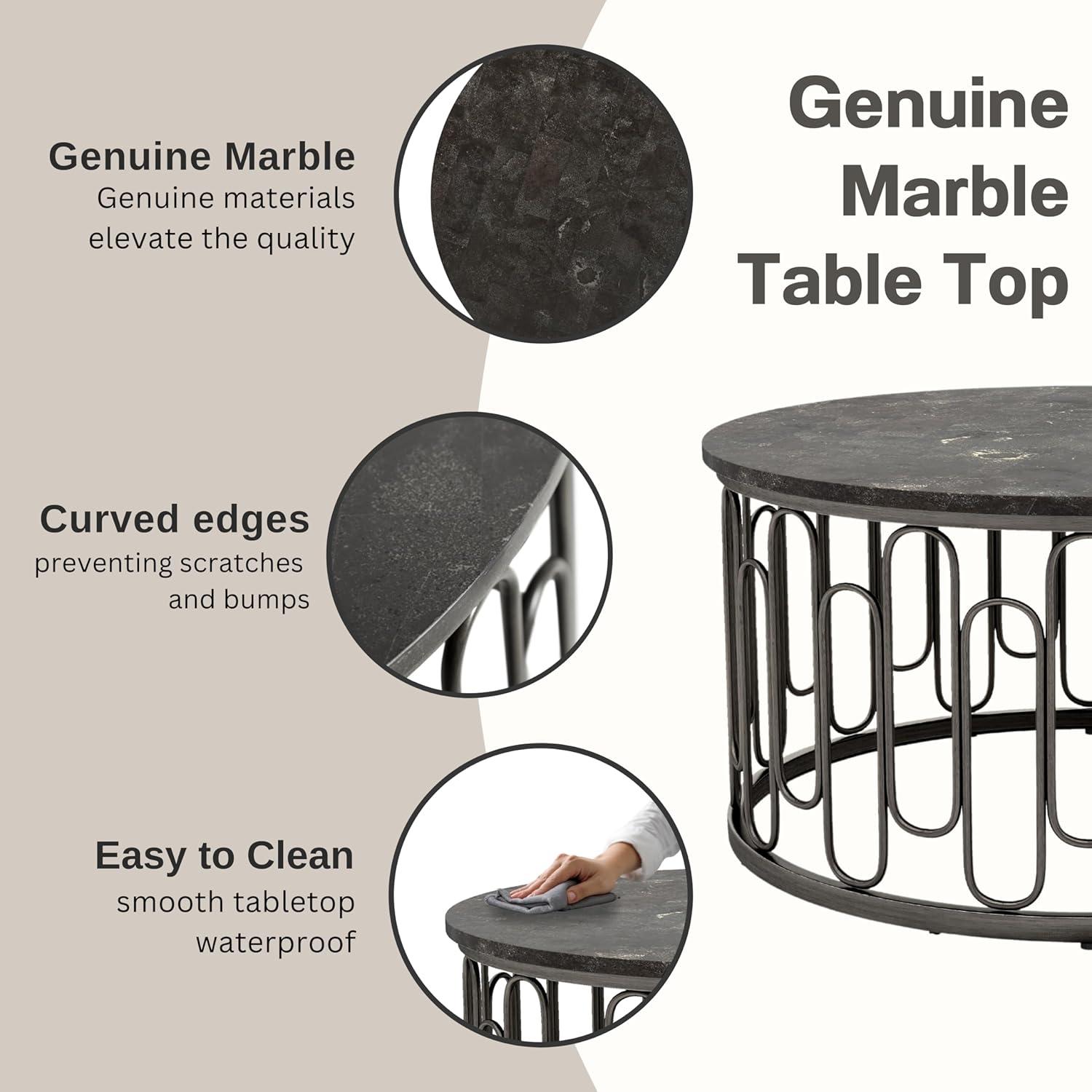 Furniture of America Saz Metal Stone Top Small End Table, Black