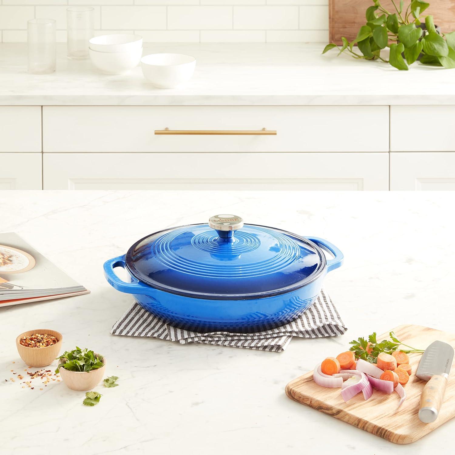 Blue Enameled Cast Iron Covered Casserole, 3.6 Quart