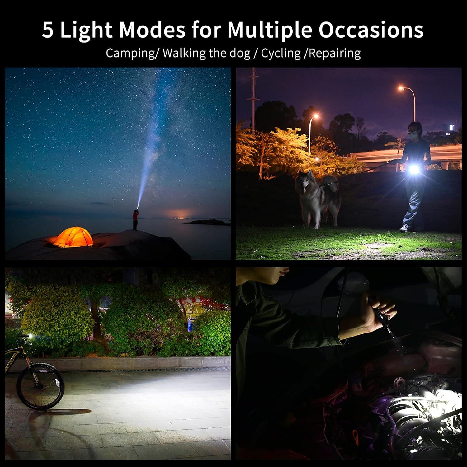 Wuben L50 Rechargeable Tactical Flashlights, 1200 Lumens, IP68 Waterproof, 5 Modes for Emergency, Rescue, Inspection, Hunting