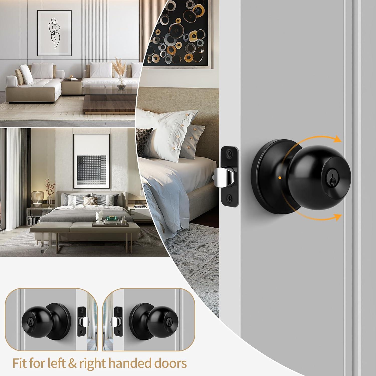 Brinks Keyed Entry Classic Ball Style Doorknob, Matte Black Finish