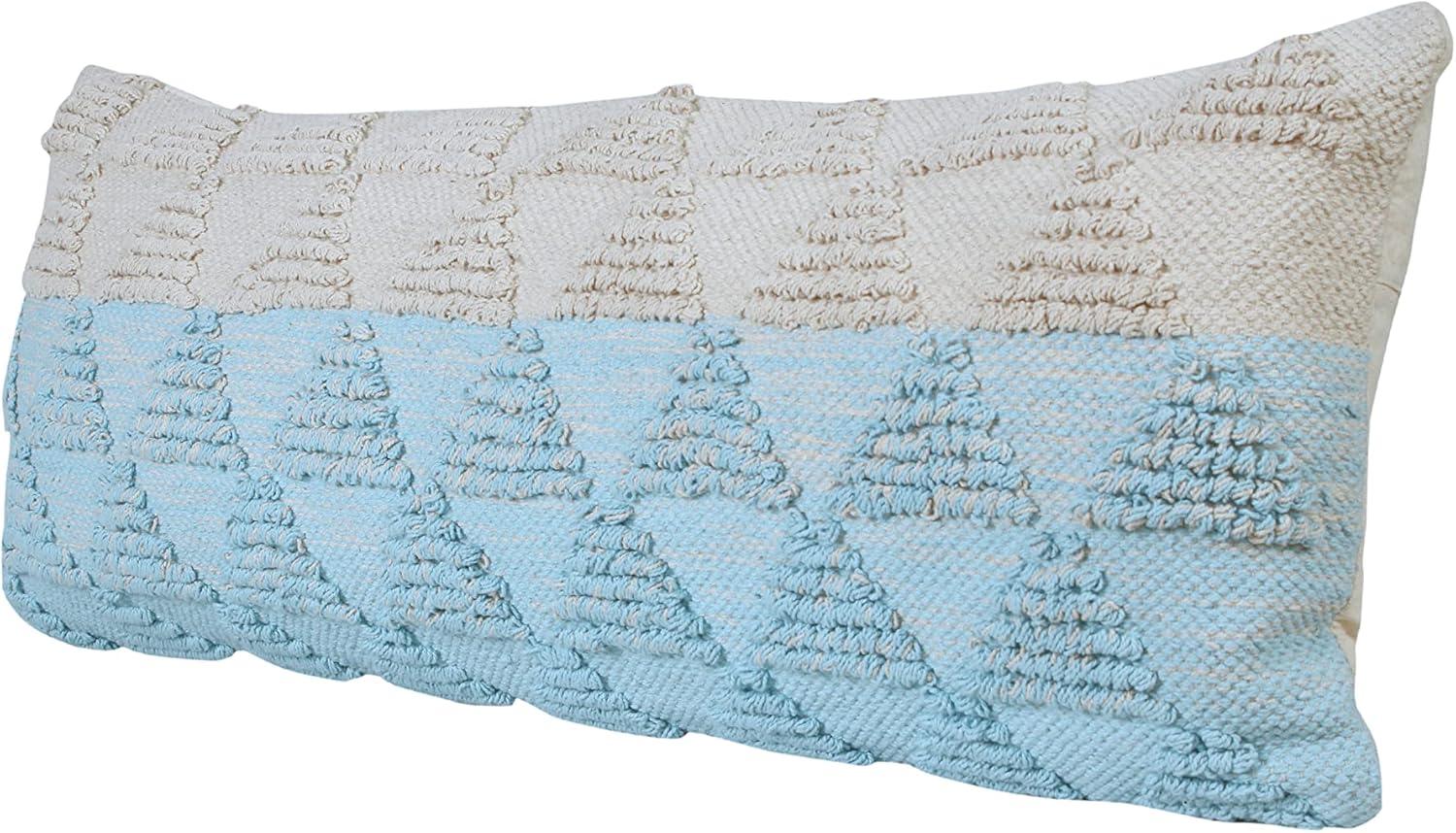 Ox Bay 14" x 36" Hand-Woven Blue/ White Geometric Organic Cotton Pillow Cover