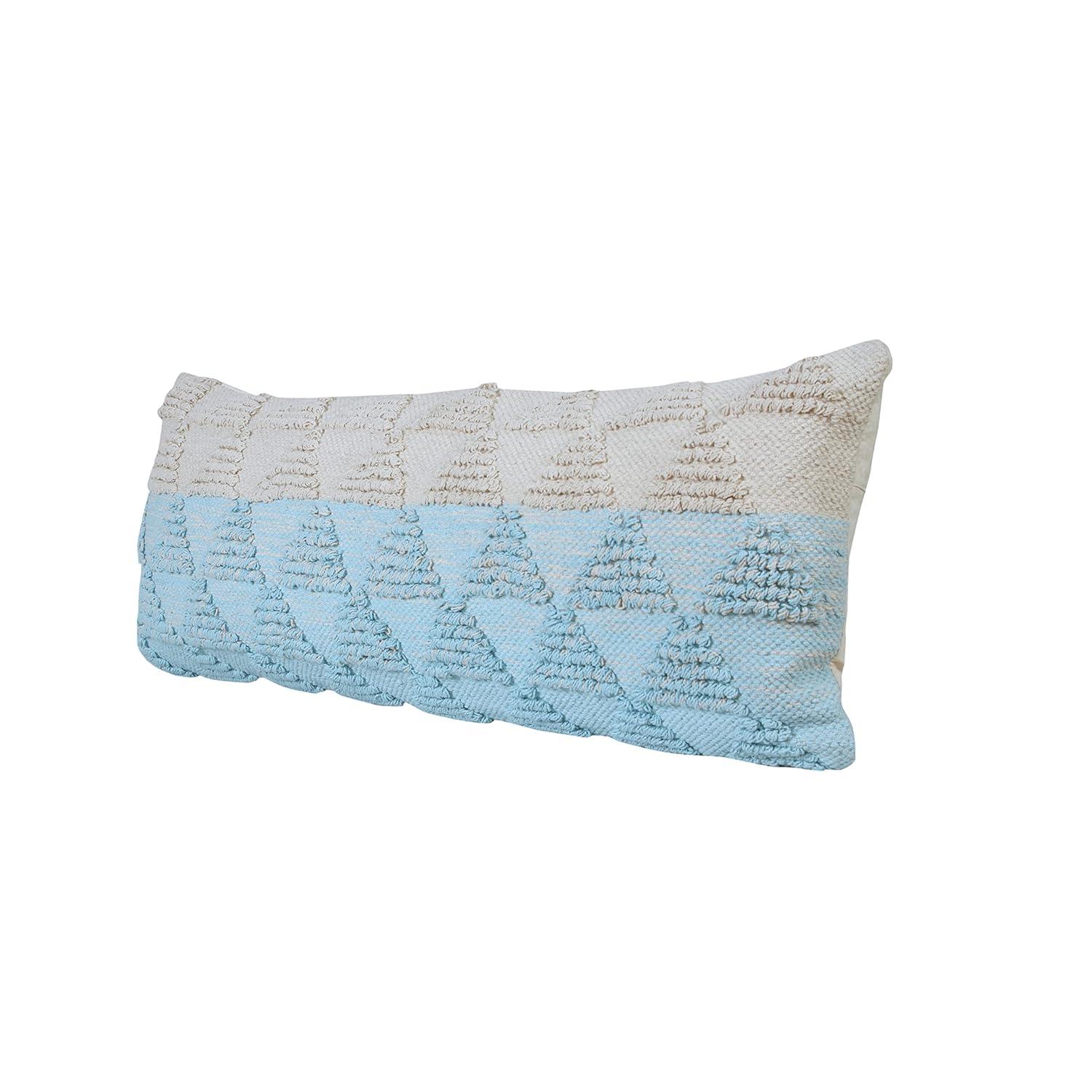 Ox Bay 14" x 36" Hand-Woven Blue/ White Geometric Organic Cotton Pillow Cover