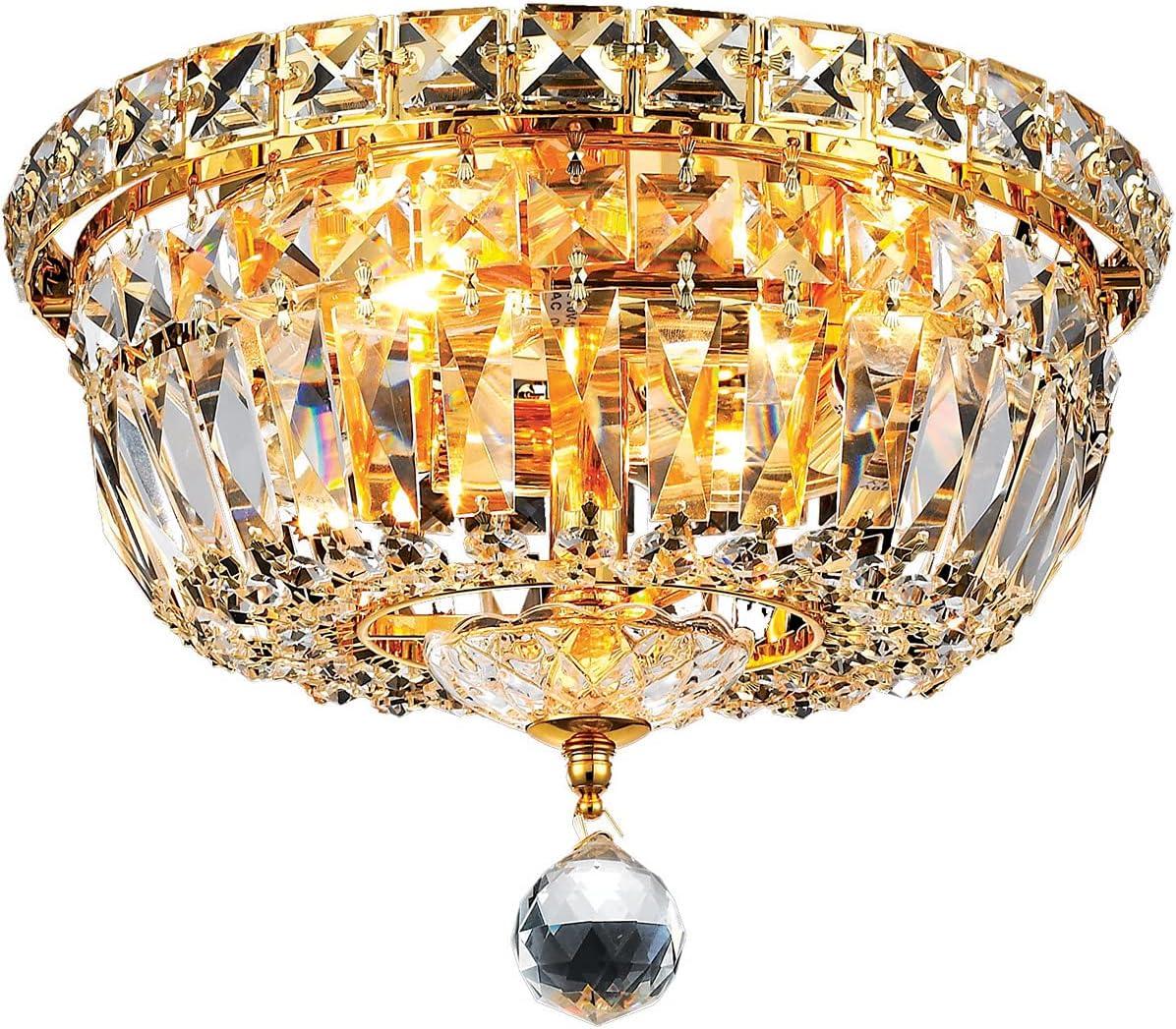 Elegant Gold 10" Flush Mount Chandelier with Royal Cut Clear Crystals