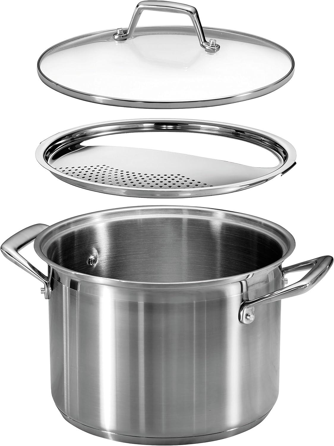 Polished Stainless Steel 8-Quart Pasta Cooker with Glass Lid