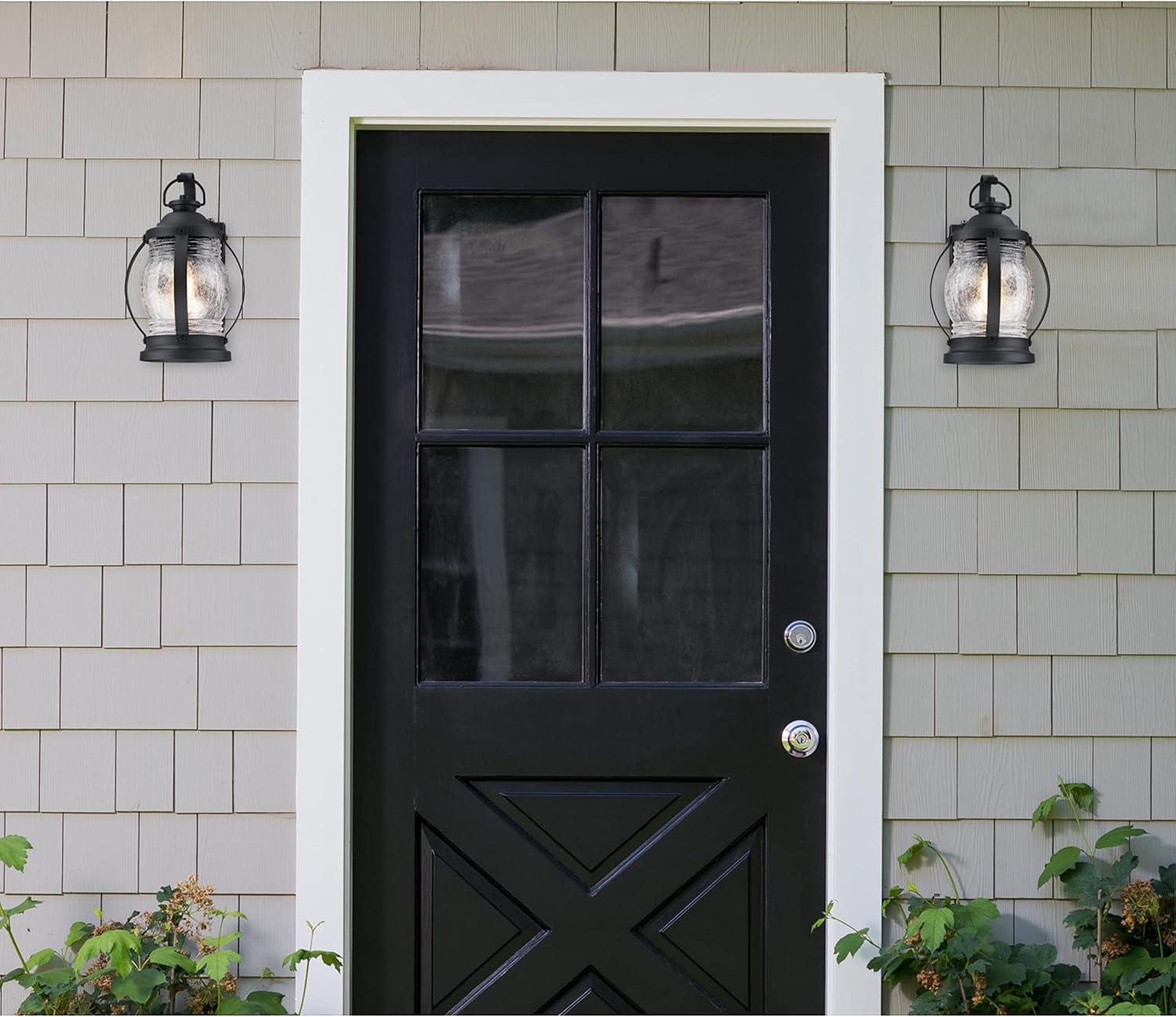 Textured Black Outdoor Wall Light with Clear Crackle Glass