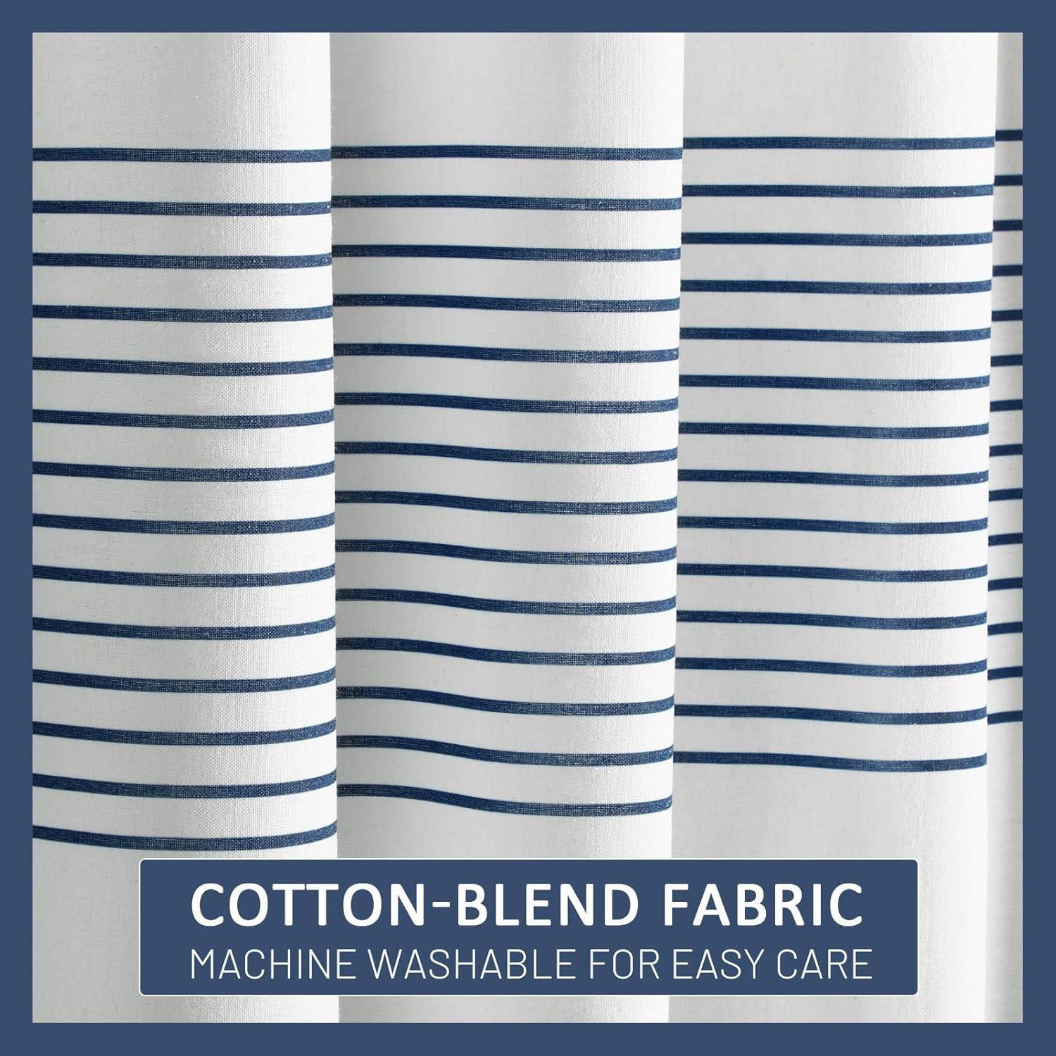 bufftieo Navy Blue and White Shower Curtain for Bathroom Boho Striped Fabric Modern Farmhouse Tassel Shower Curtain Sets - 72" x 72"