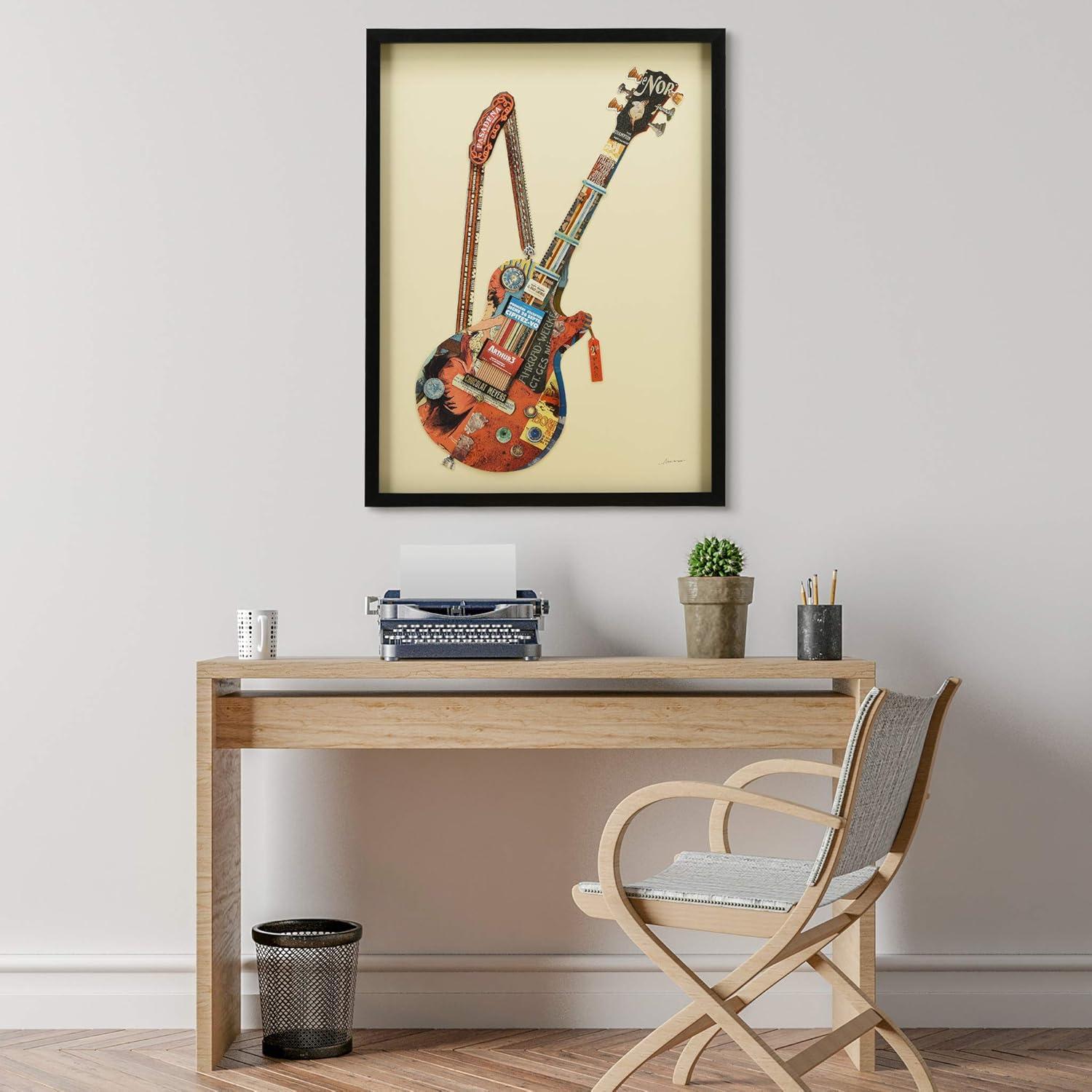 Empire Art Direct Electric Guitar Dimensional Collage Framed Graphic Art Under Glass Wall Art, 25" x 33" x 1.4", Ready to Hang