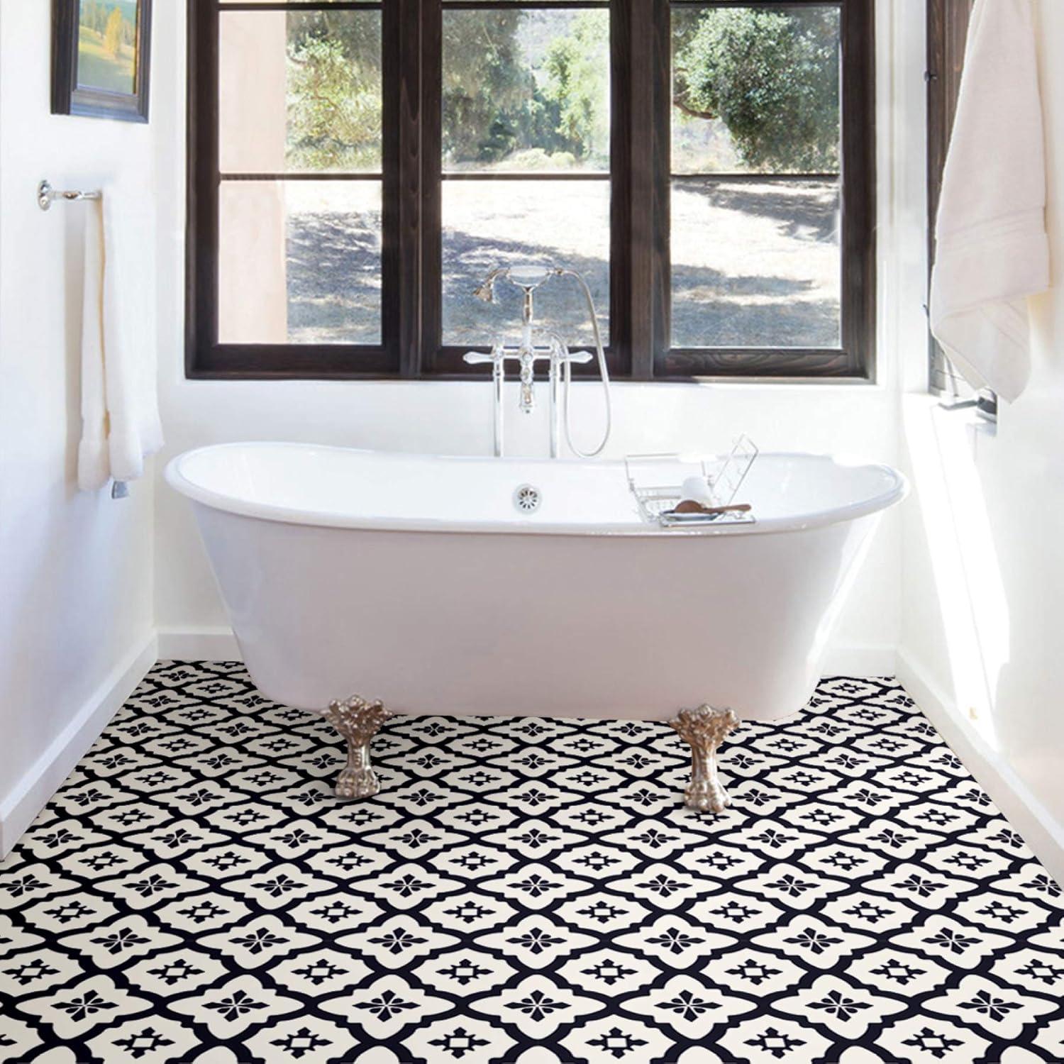 Comet Black and White Geometric Peel and Stick Vinyl Floor Tiles