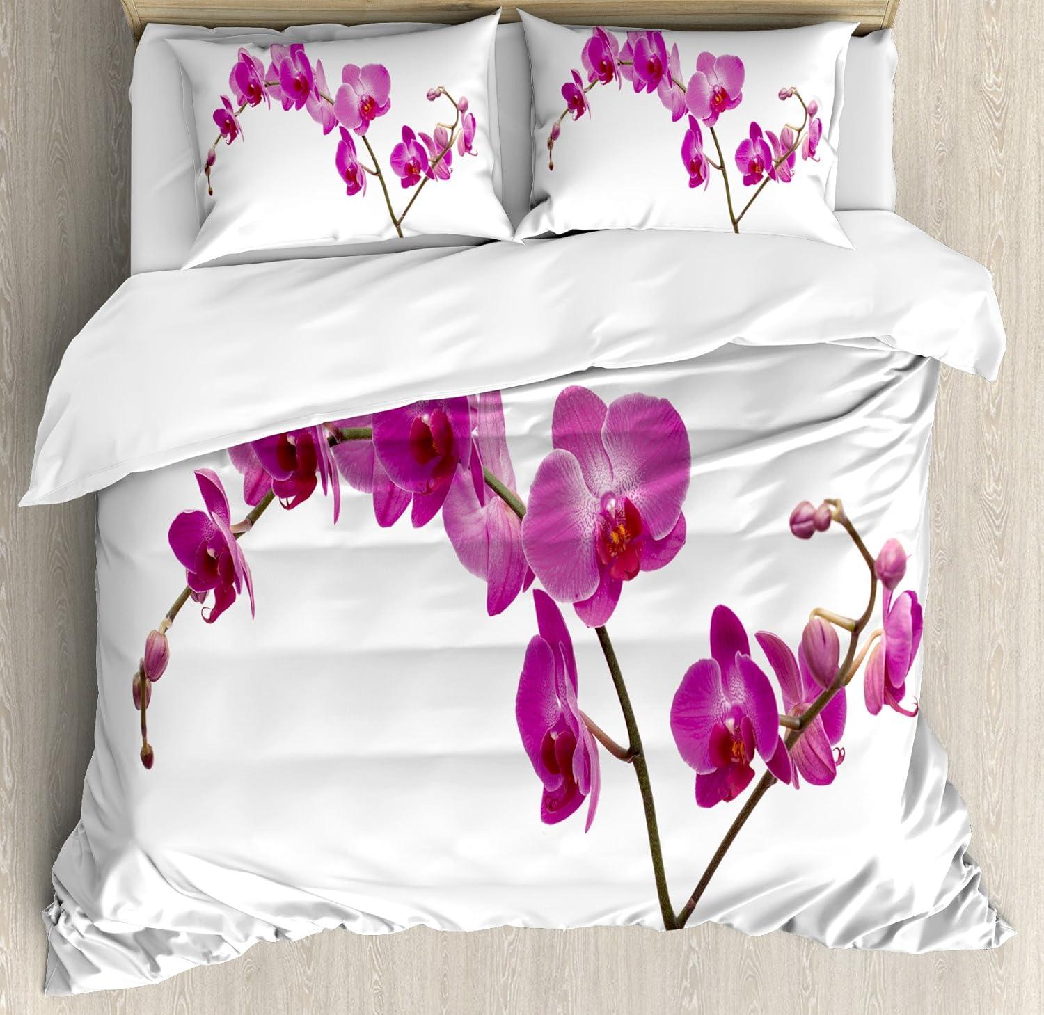 Magenta Floral Queen Size Microfiber Duvet Cover Set