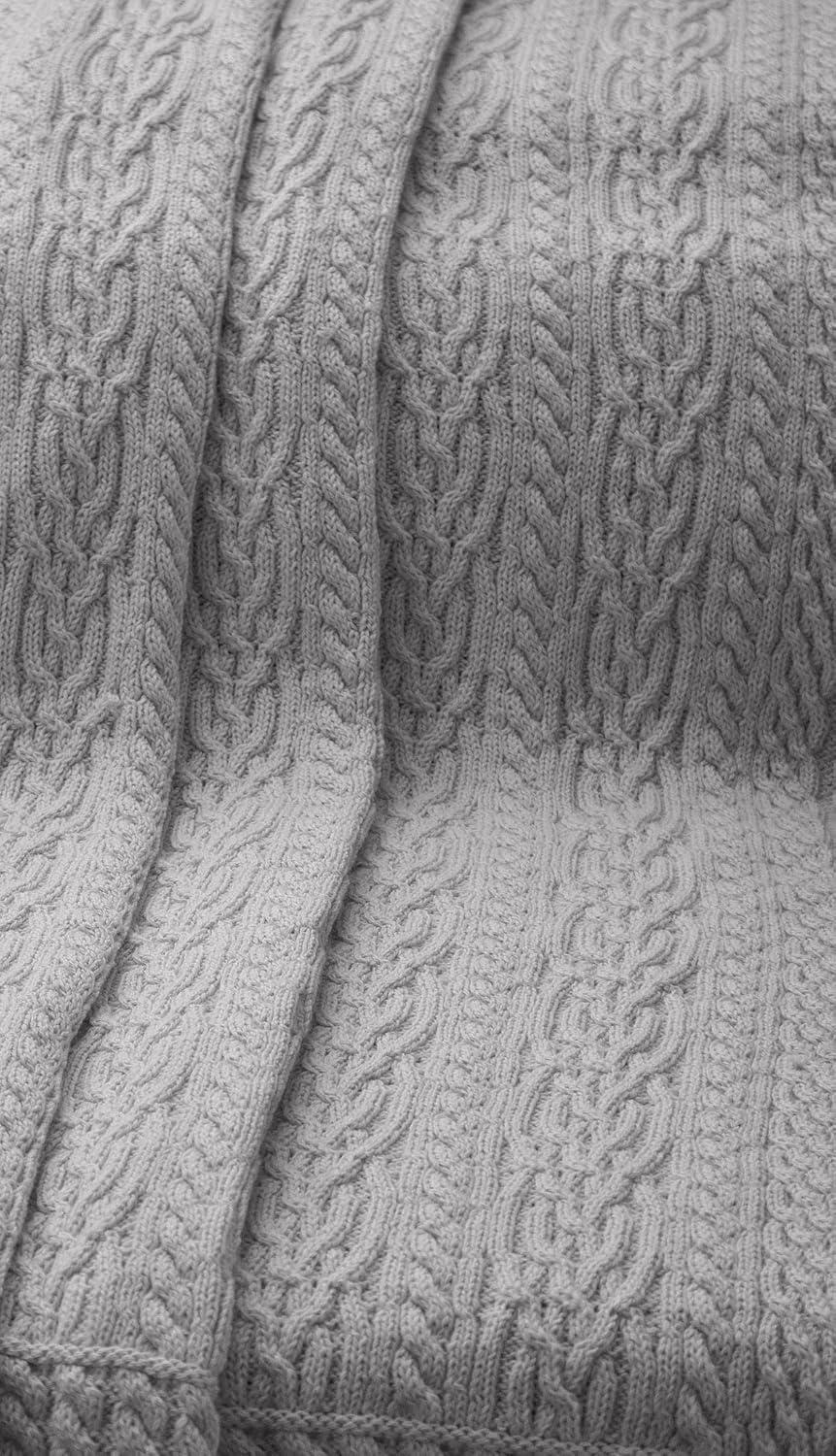 SAOL Aran Knit Throe Blanket Made of Soft Wool Blend Cozy Cover for Sofa or Bed 71"x45" (Grey)