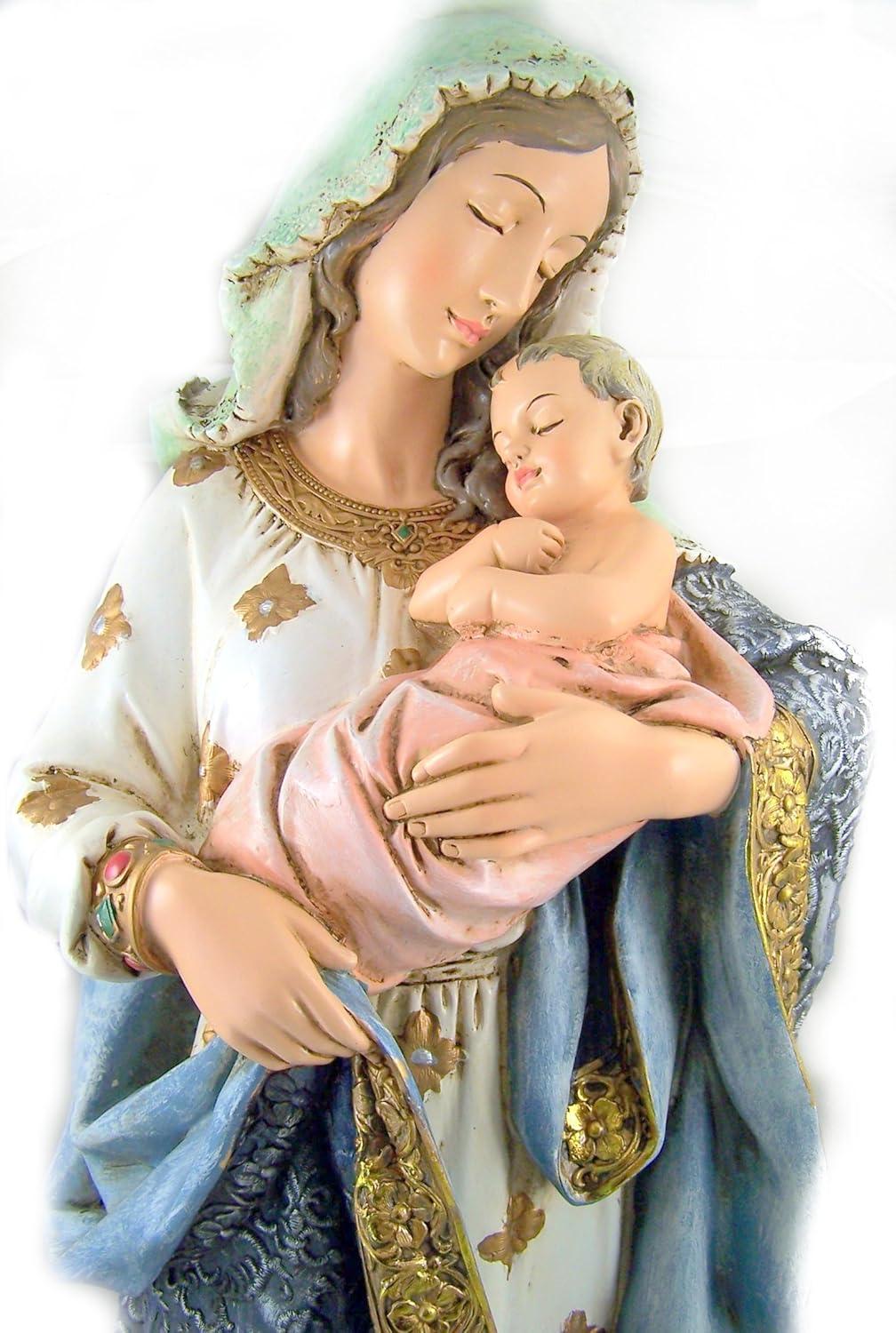 Hand-Painted Resin Madonna and Child Statue, 23.25-Inch