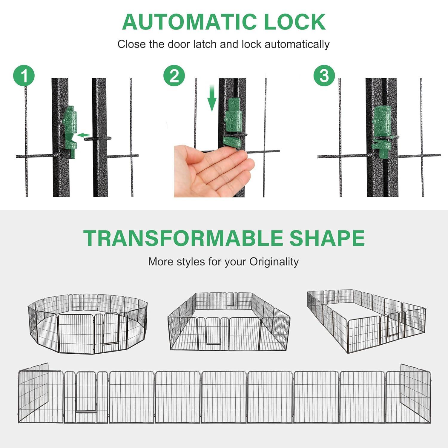 FDW Dog Playpen Pet Dog Fence 32" Height 16 Panels Metal Dog Pen Outdoor Exercise Pen with Doors for Large/Medium /Small Dogs Camping,Yard