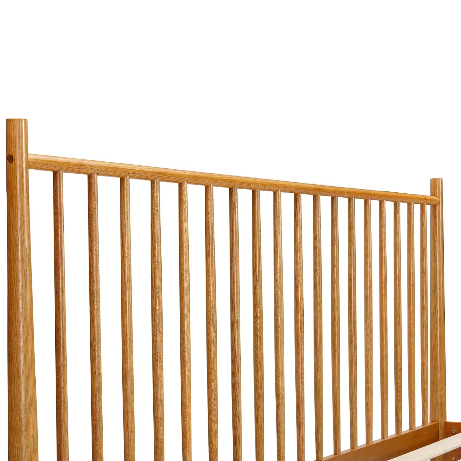 NTC Inno Solid Wood Bed Frame with Spindle Headboard and Silent Slats, 1000 lb Capacity