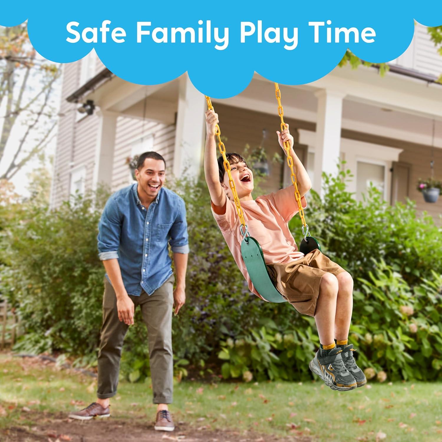 TURFEE 3 Pack Assorted Swing Set, Including 1 Gym Rings Trapeze Bar and 2 Pcs Swings with Plastic Coated Chain, Swingset Accessories Replacement for Kids Outdoor Play, Playground- Green