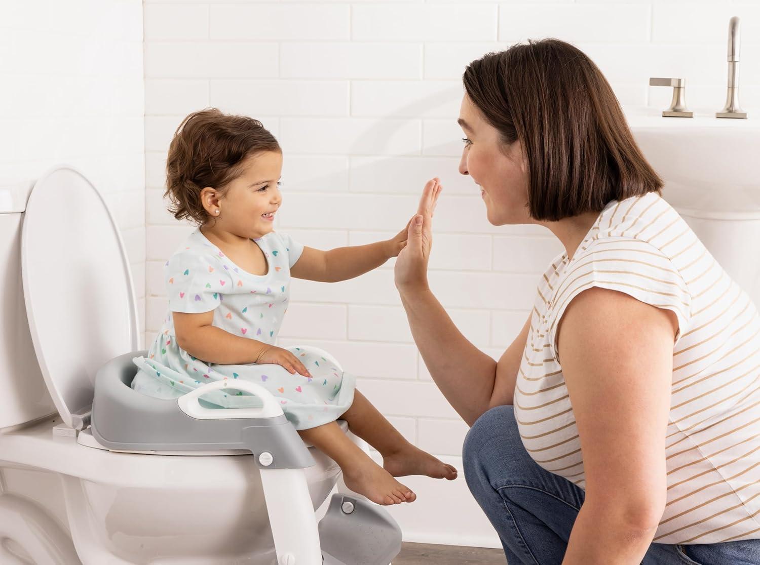 Gray and White Adjustable Toddler Potty Seat with Steps